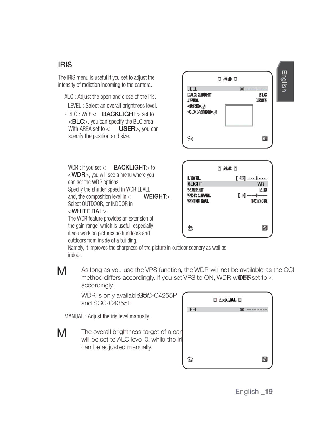 Samsung SCC-C4253P, SCC-C4355P manual Iris 