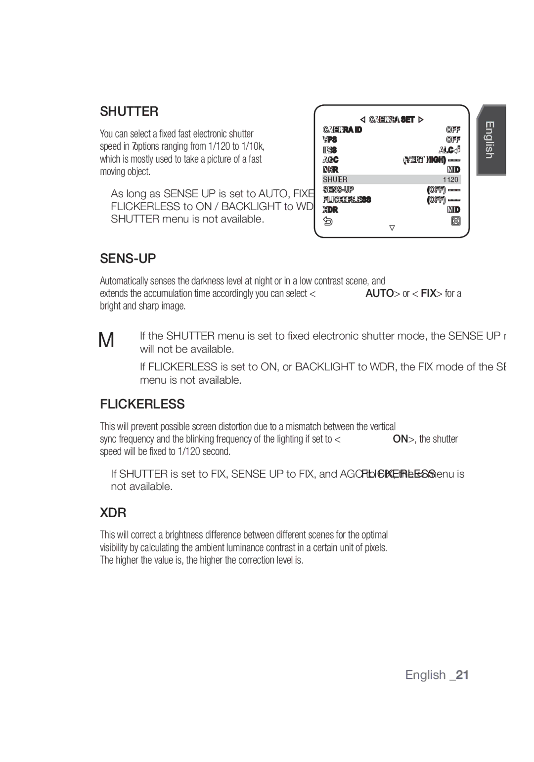 Samsung SCC-C4253P, SCC-C4355P manual Shutter, Sens-Up, Flickerless, Xdr 