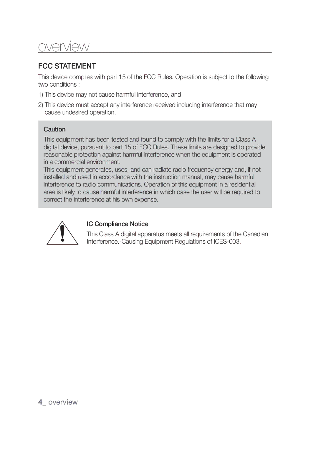 Samsung SCC-C4355P, SCC-C4253P manual FCC Statement 