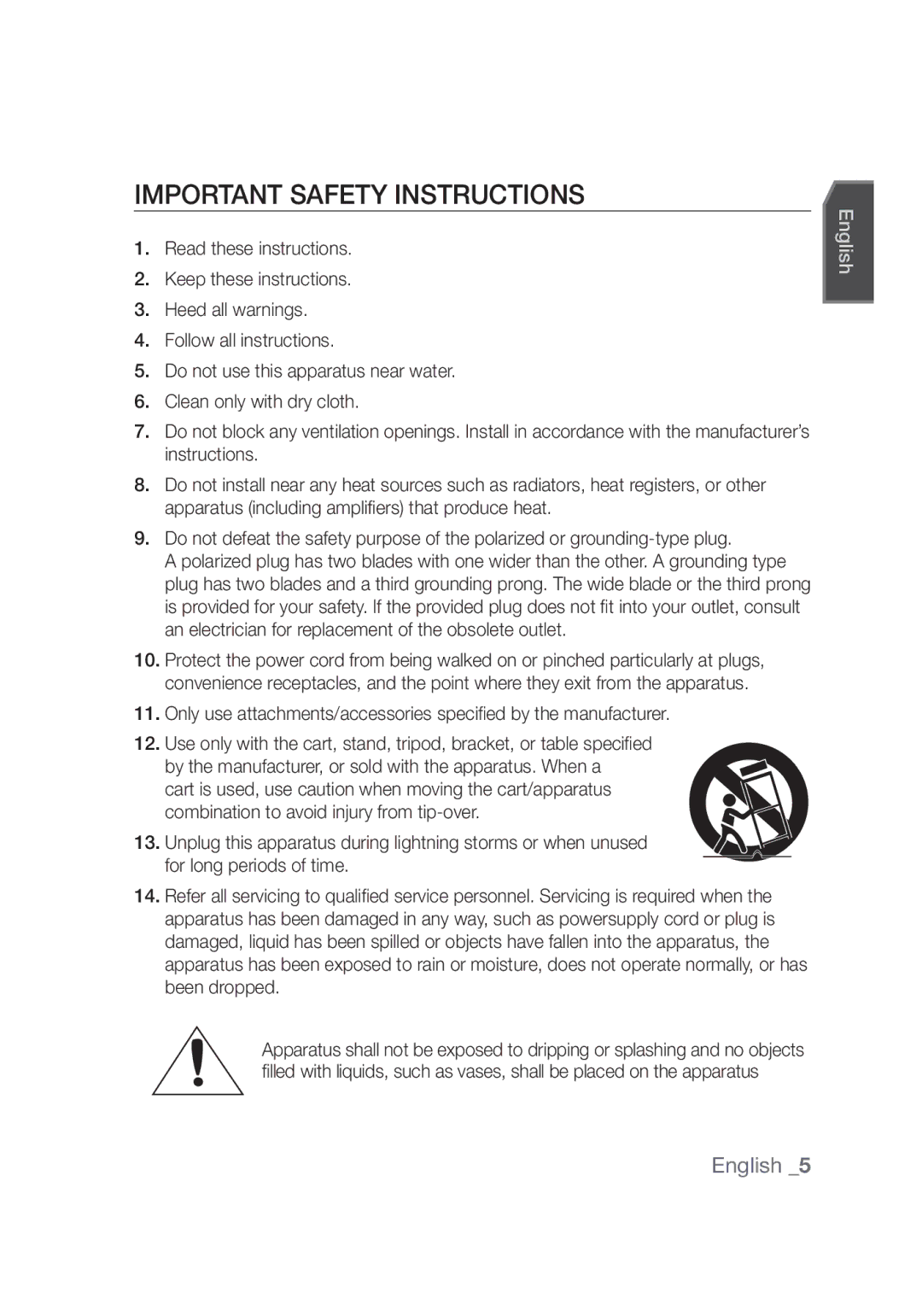 Samsung SCC-C4253P, SCC-C4355P manual Important safety instructions 