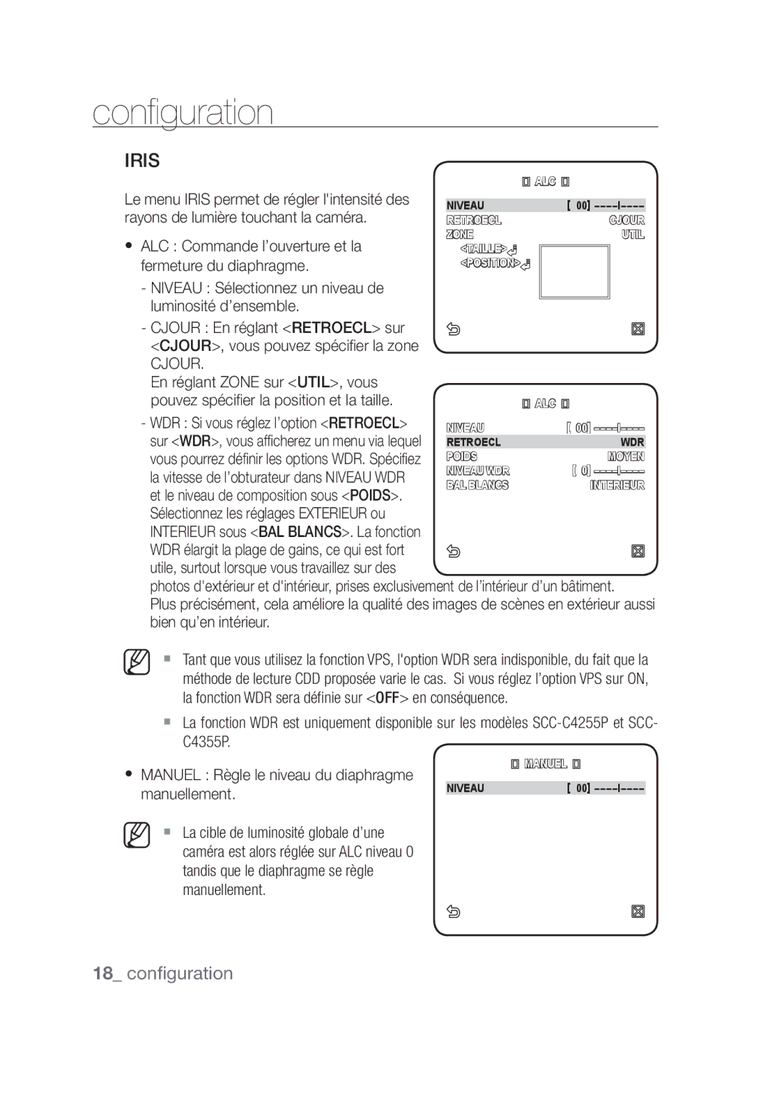 Samsung SCC-C4253P, SCC-C4355P manual Cjour, Interieur sous BAL BLANCS. La fonction 