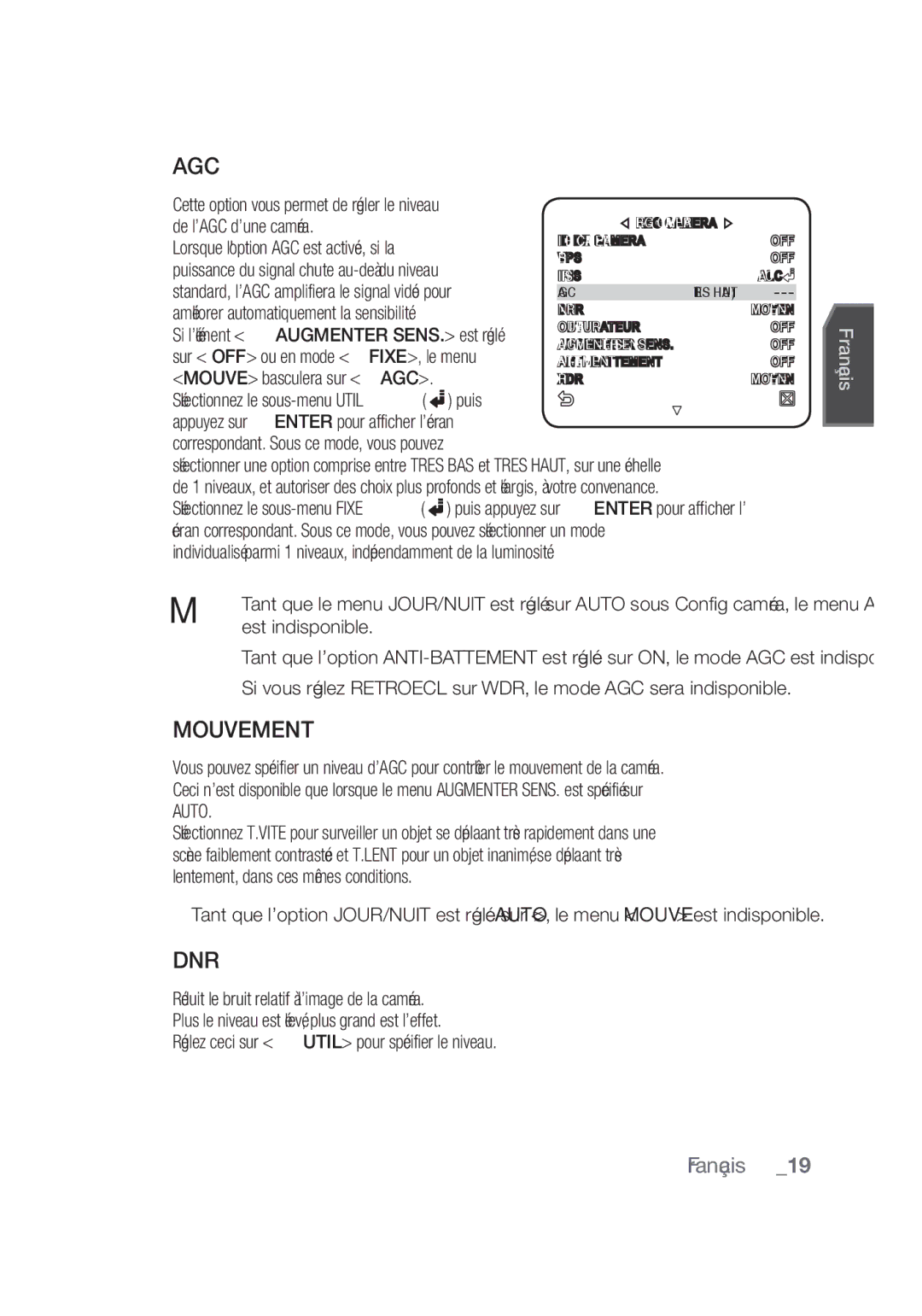 Samsung SCC-C4355P, SCC-C4253P manual Mouvement 