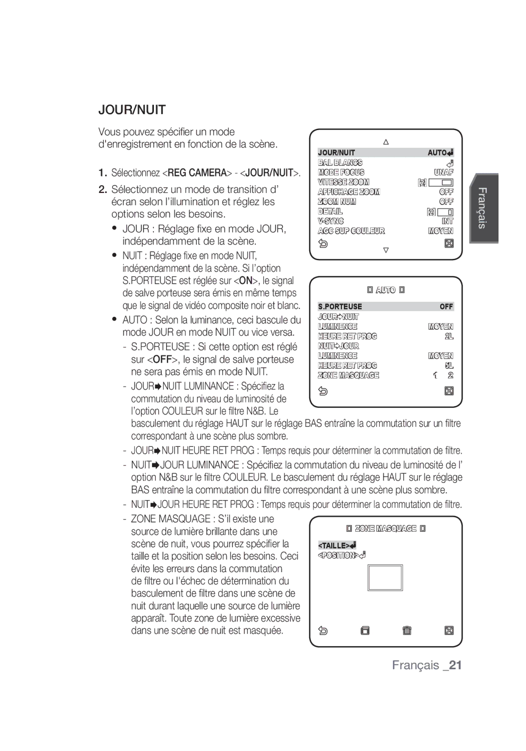 Samsung SCC-C4355P, SCC-C4253P manual Jour/Nuit 