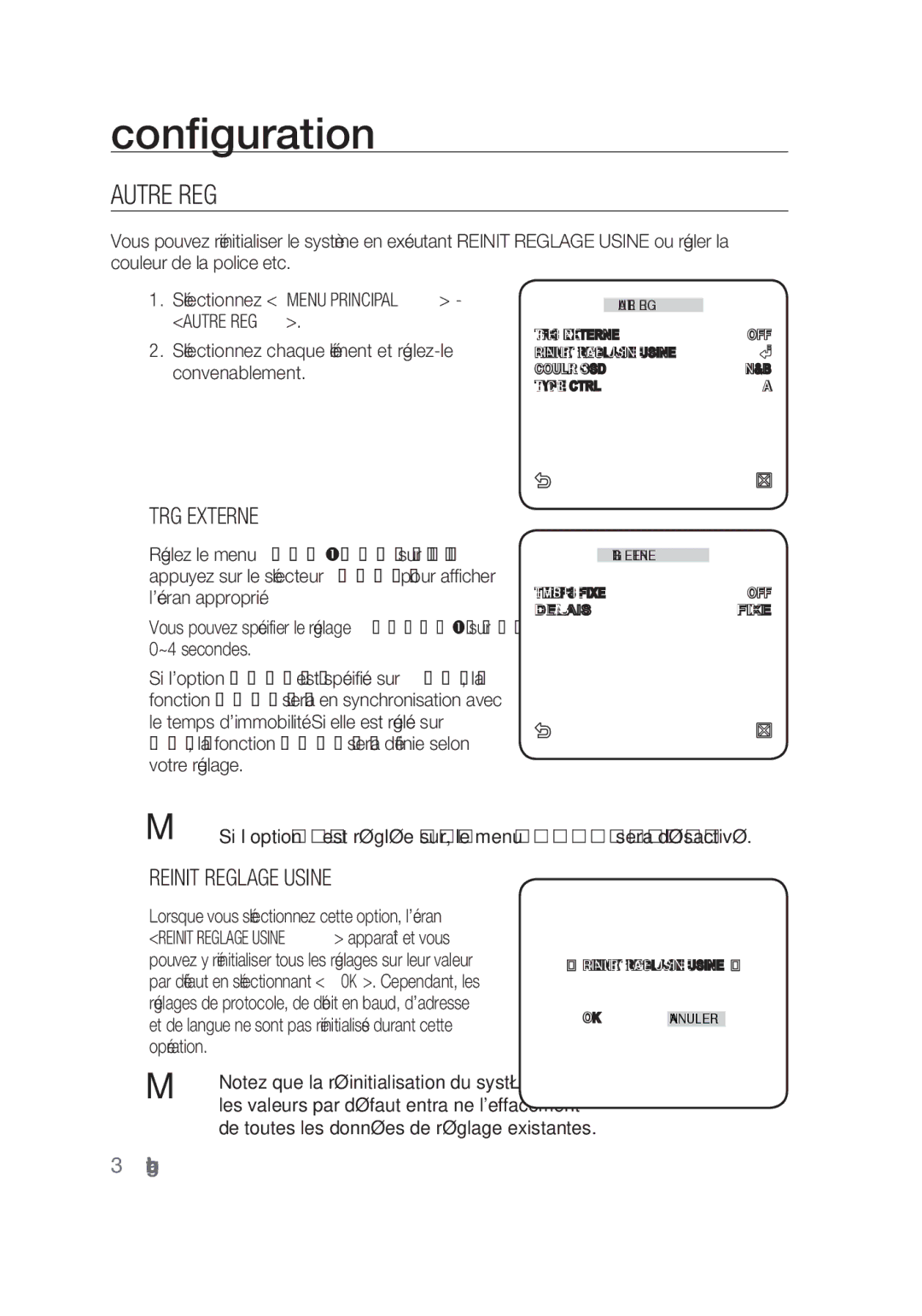 Samsung SCC-C4253P, SCC-C4355P manual Autre REG, TRG Externe, Reinit Reglage Usine 