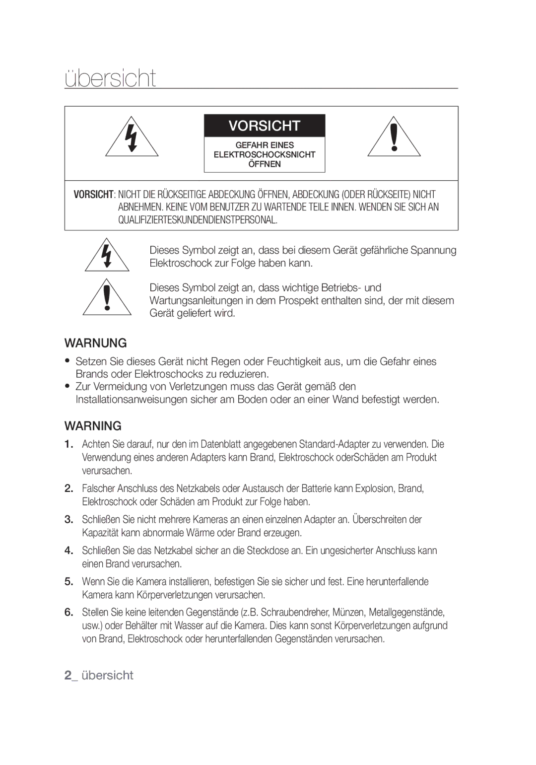 Samsung SCC-C4253P, SCC-C4355P manual Übersicht, Warnung,  übersicht 