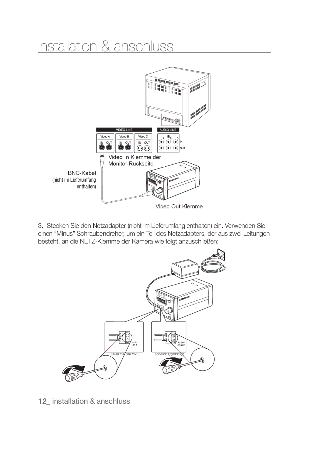 Samsung SCC-C4253P, SCC-C4355P manual Installation & anschluss 