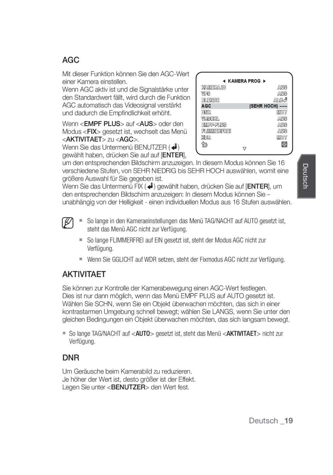 Samsung SCC-C4355P, SCC-C4253P manual Aktivitaet 