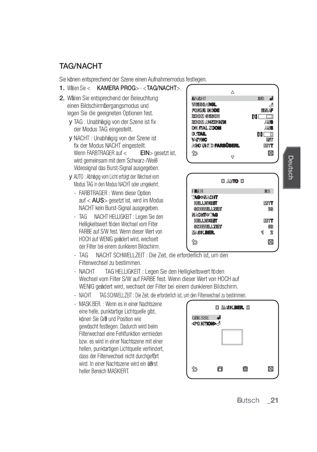 Samsung SCC-C4355P, SCC-C4253P manual Tag/Nacht 