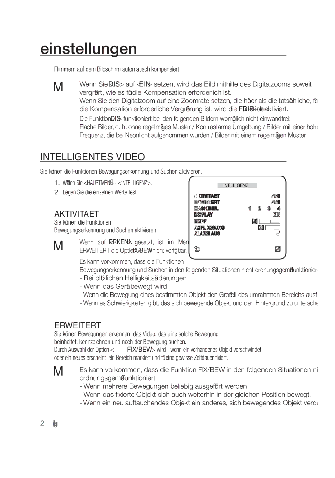 Samsung SCC-C4253P, SCC-C4355P manual Intelligentes Video, Erweitert 