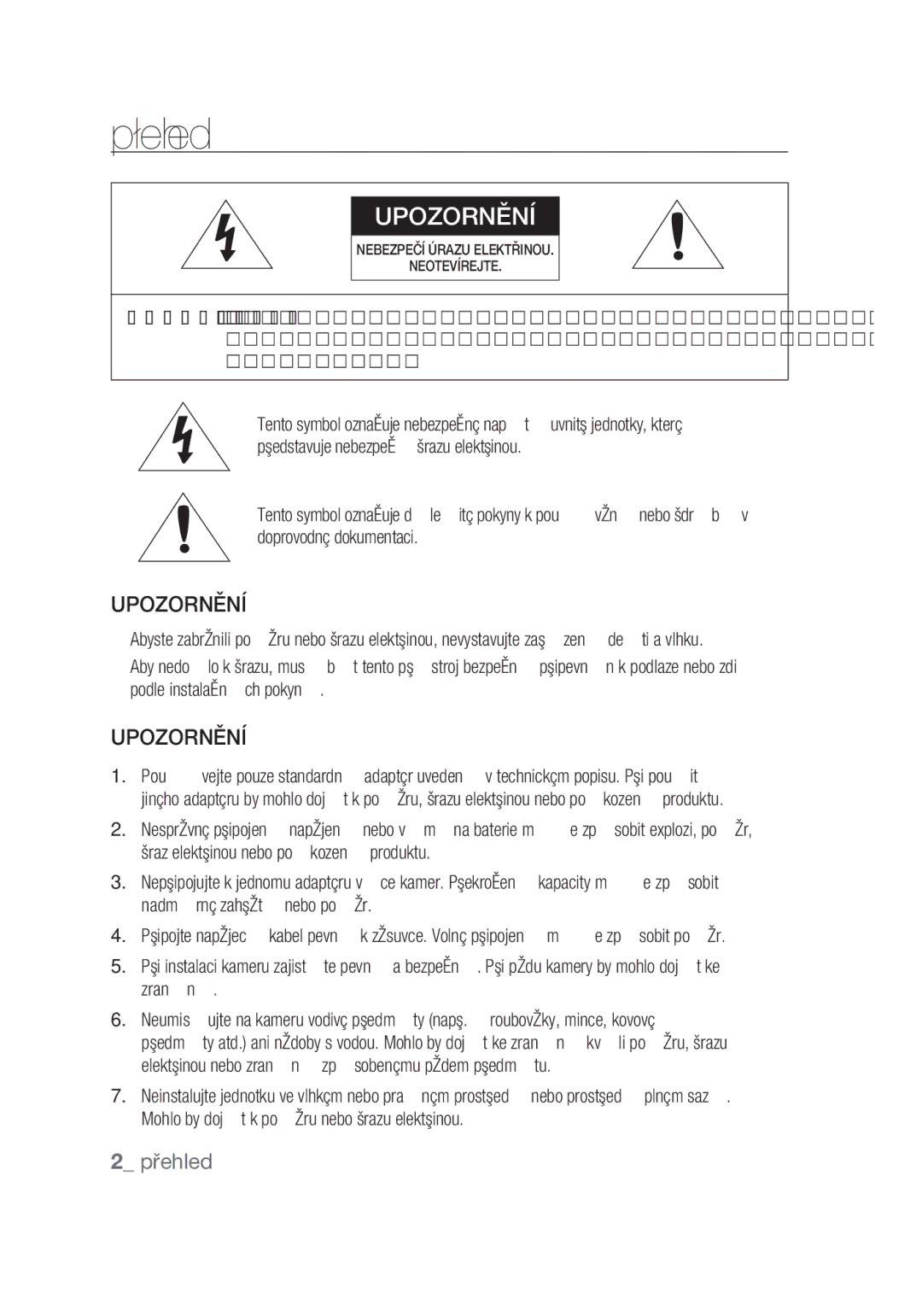 Samsung SCC-C4355P manual Přehled, Upozornění,  přehled 