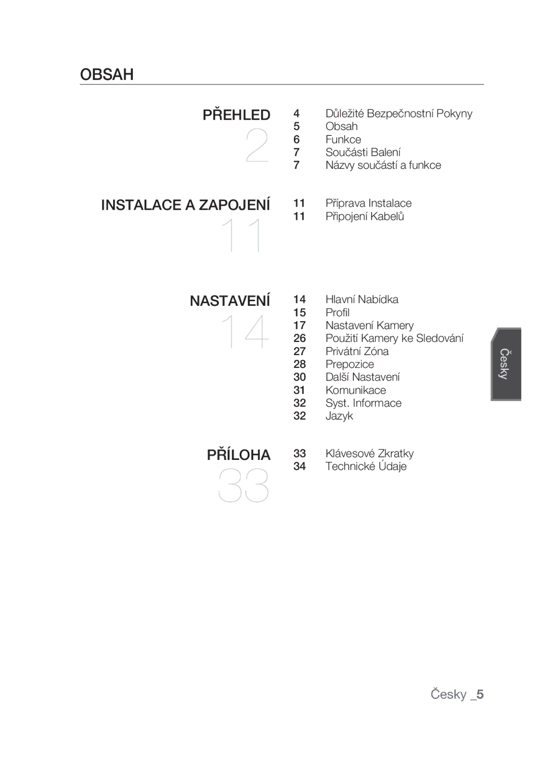 Samsung SCC-C4355P manual Obsah 