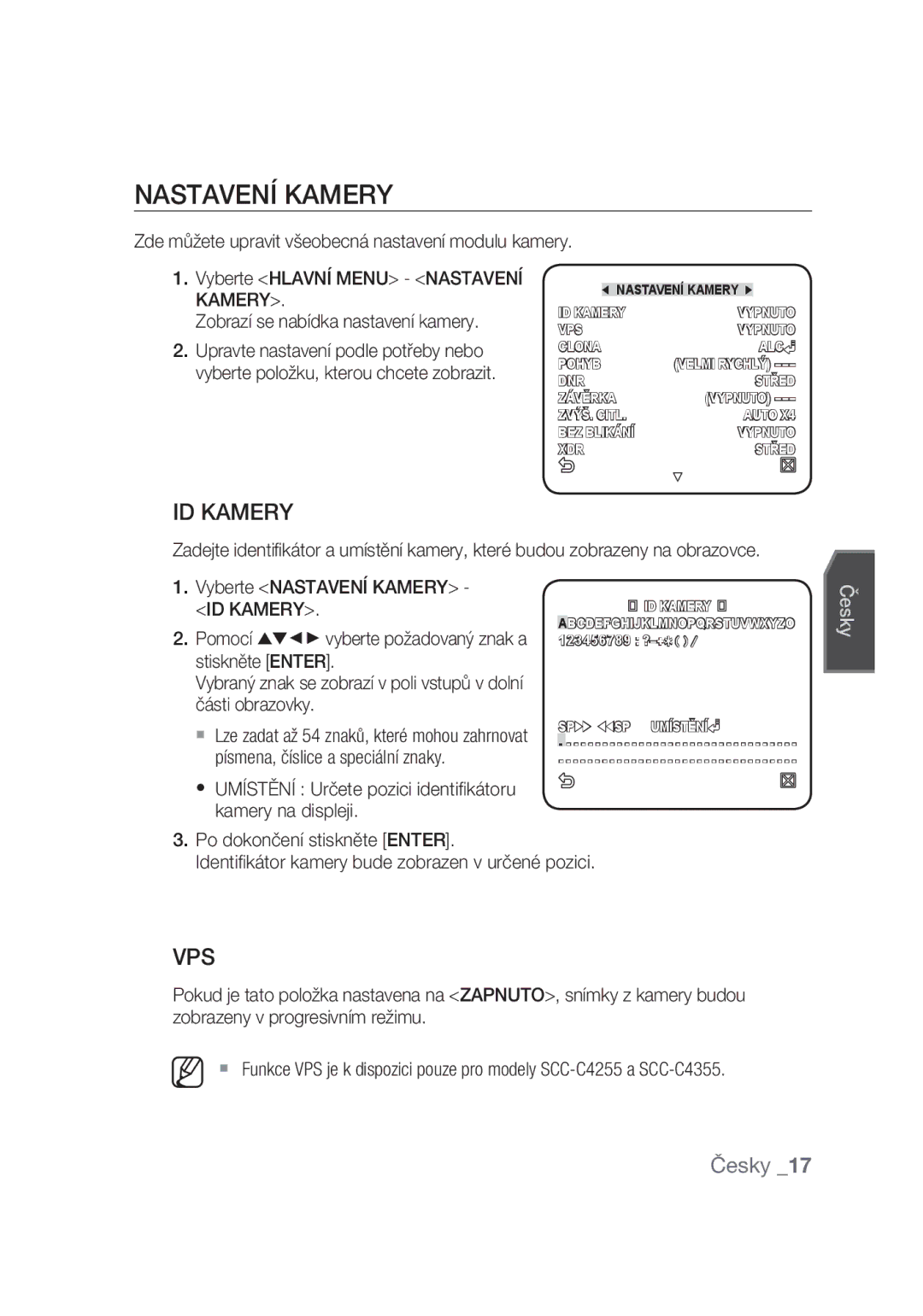 Samsung SCC-C4355P manual Nastavení Kamery,  Umístění Určete pozici identifikátoru kamery na displeji 