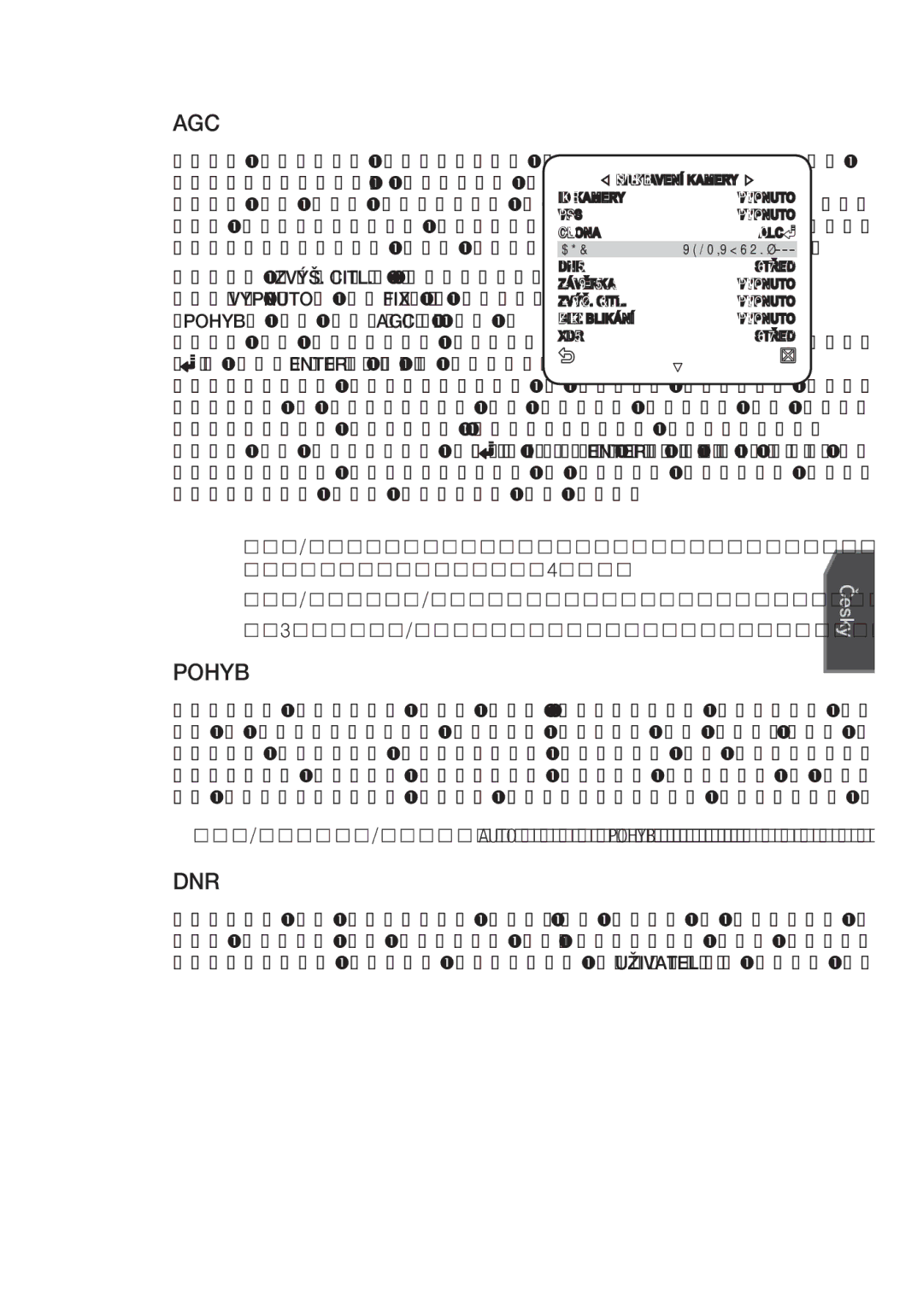 Samsung SCC-C4355P manual Pohyb, Určete úroveň AGC pro ovládání pohybu kamery 