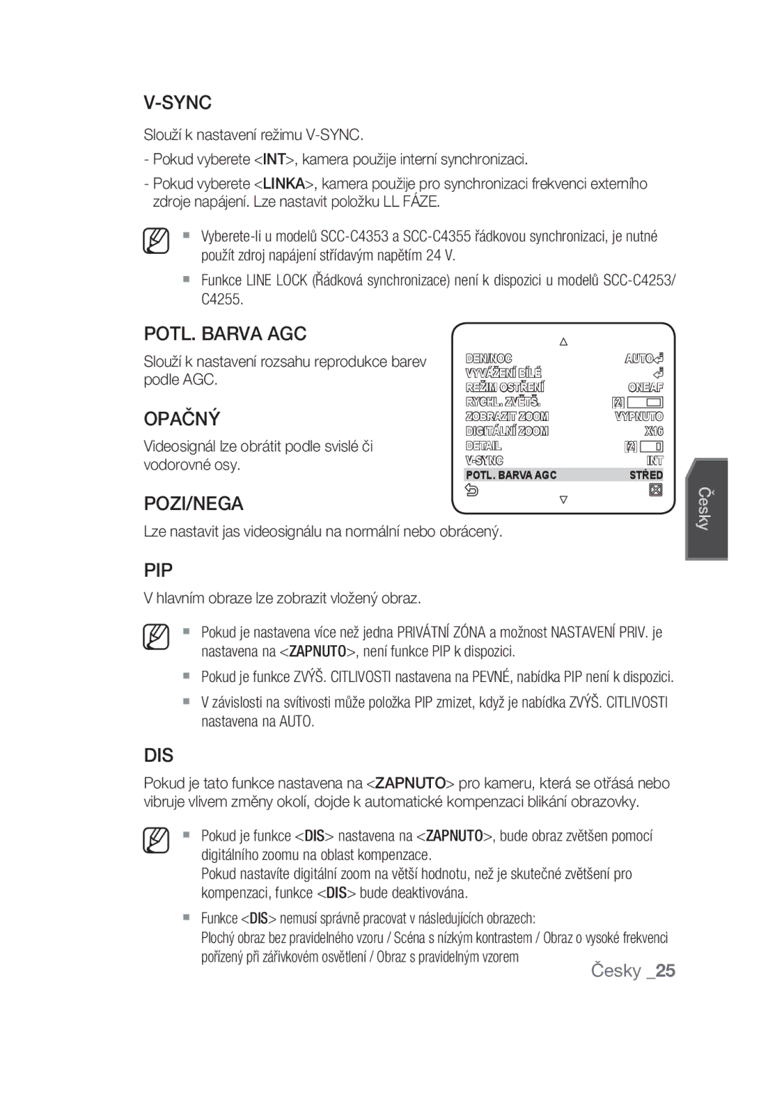 Samsung SCC-C4355P manual POTL. Barva AGC, Opačný, Pozi/Nega 