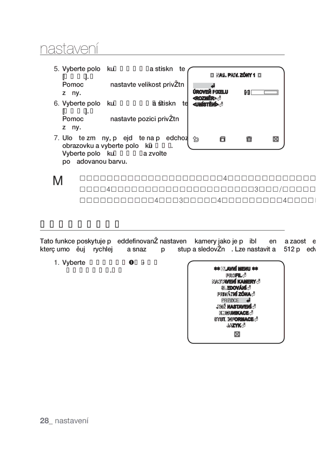 Samsung SCC-C4355P manual Vyberte Hlavní Menu Prepozice 