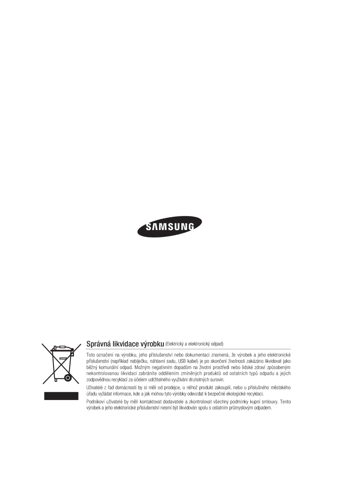 Samsung SCC-C4355P manual Správná likvidace výrobku Elektrický a elektronický odpad 