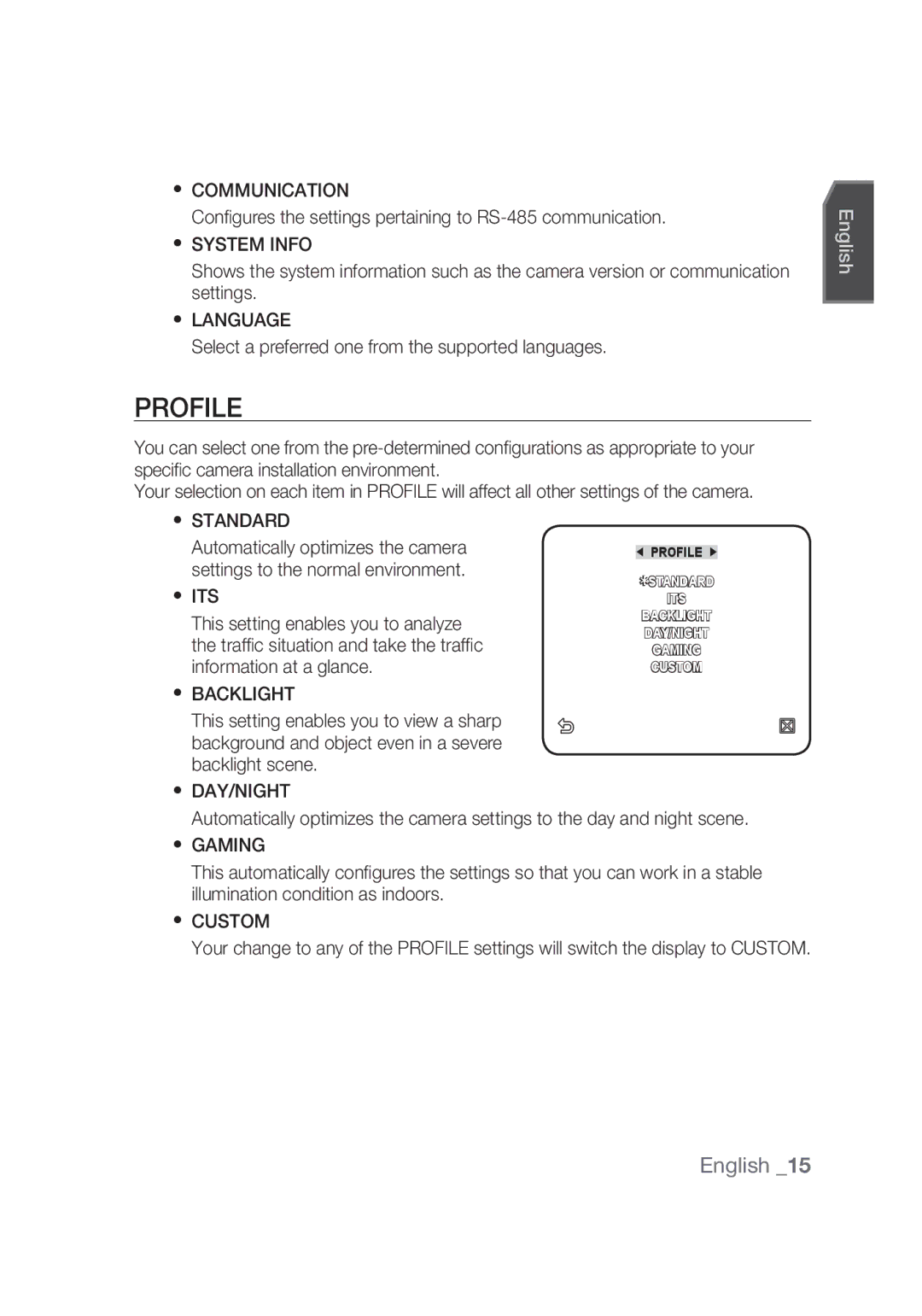 Samsung SCC-C4355P manual Profile 