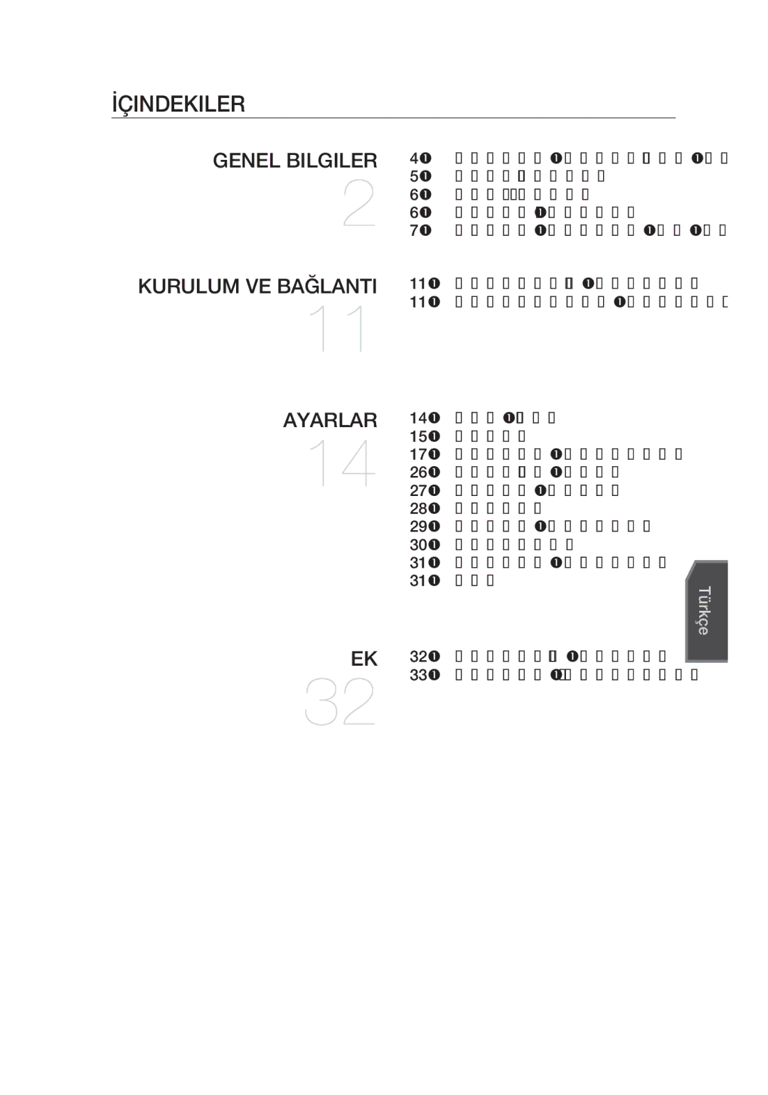 Samsung SCC-C4355P manual İçindekiler, 32 Kısayol Tuşları Teknik Özellikler 