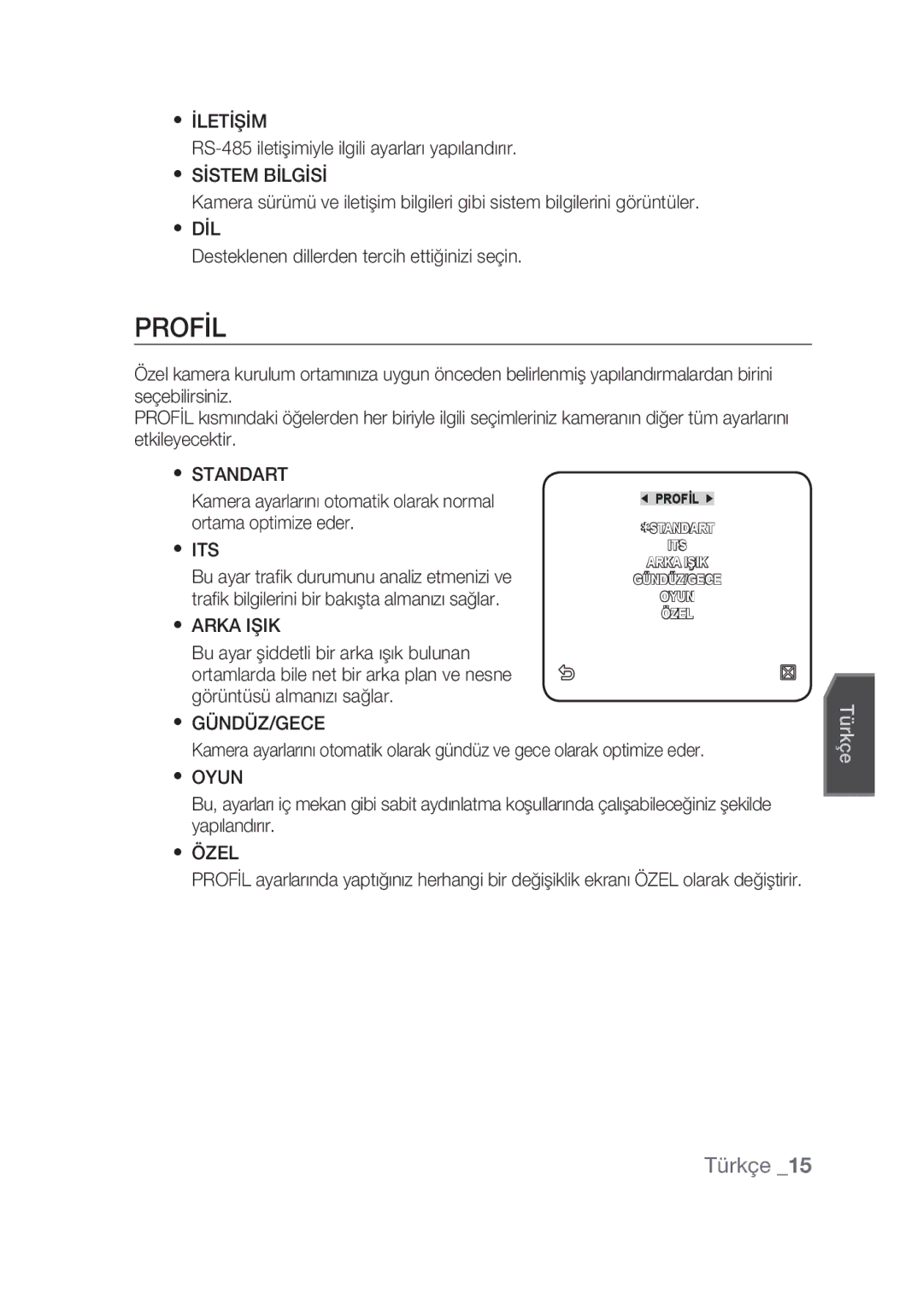 Samsung SCC-C4355P manual Profİl 