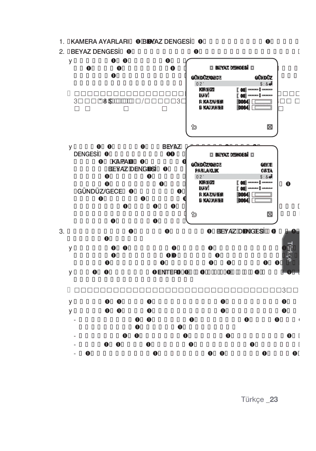 Samsung SCC-C4355P manual Gece modu Kapali olarak, Zaman Gündüz modunda belirtilen, Modda çalışır aksi takdirde, ekran 