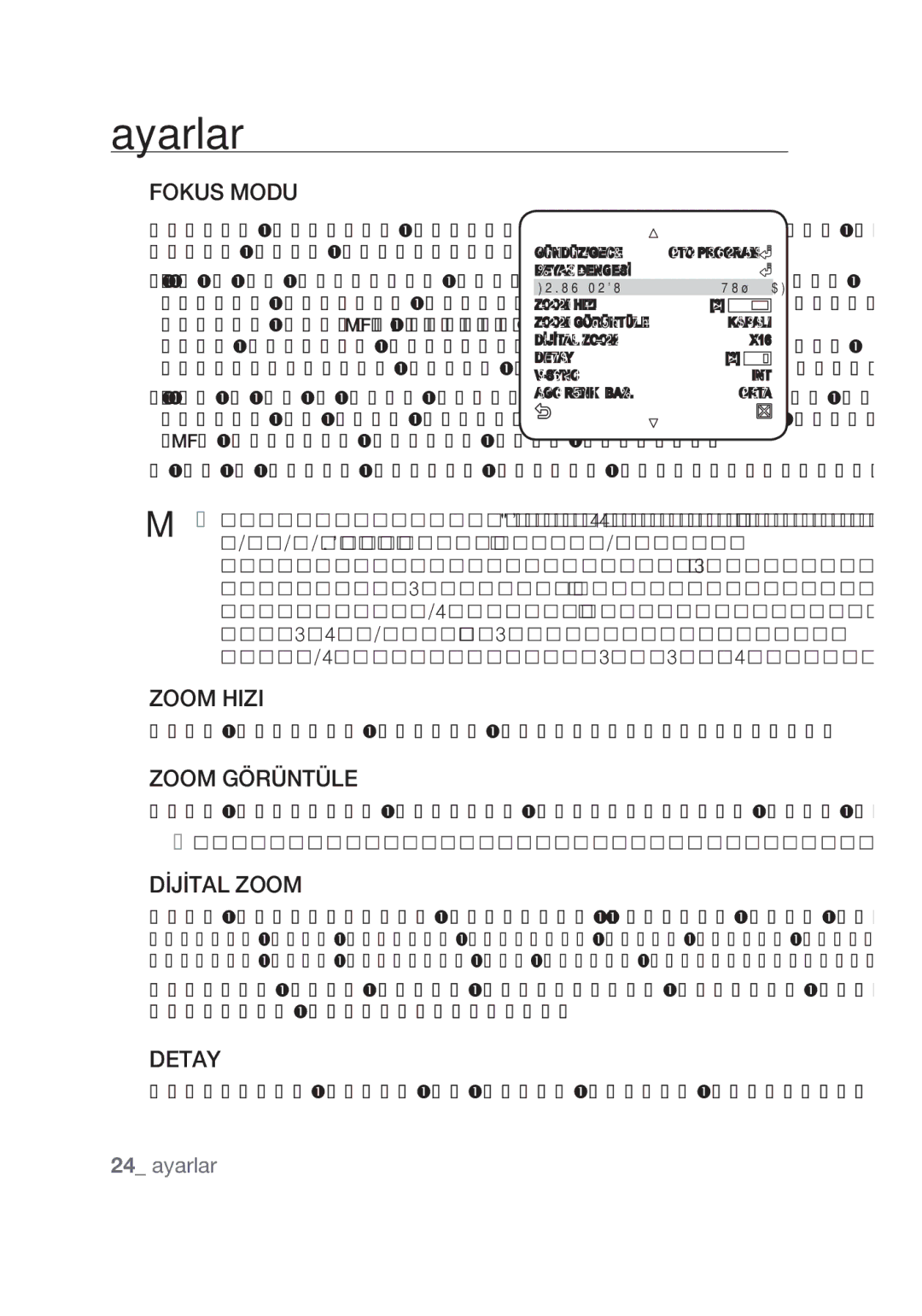 Samsung SCC-C4355P manual Fokus Modu, Zoom Hizi, Zoom Görüntüle, Dİjİtal Zoom, Detay 