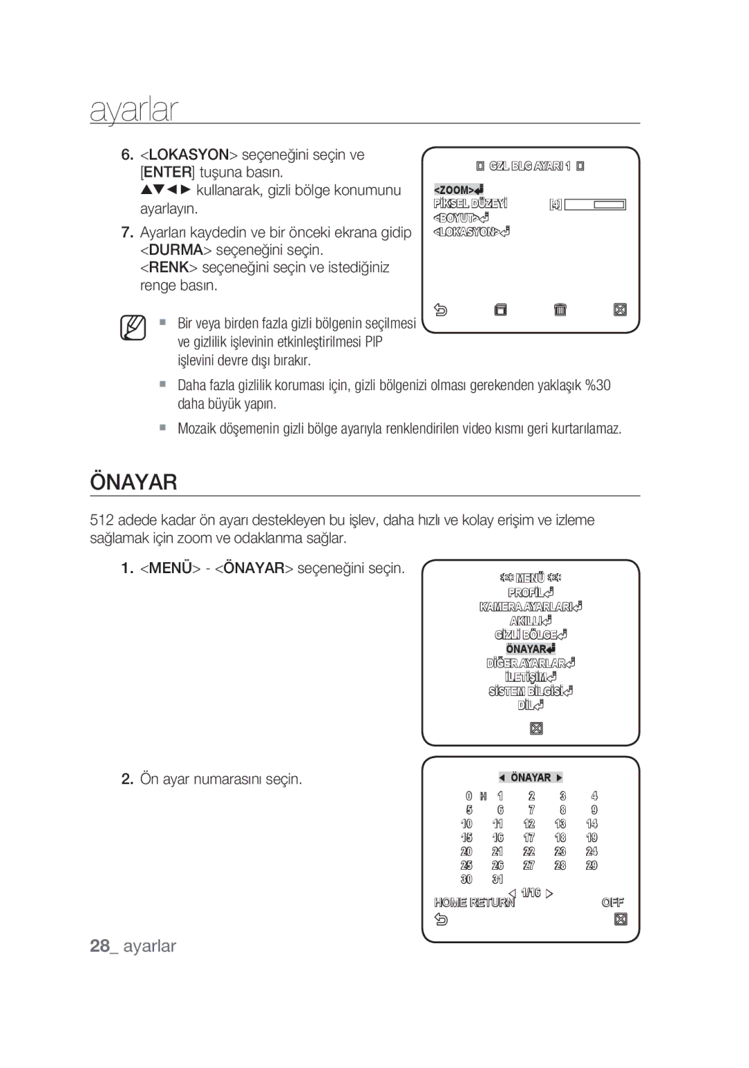 Samsung SCC-C4355P manual Önayar 