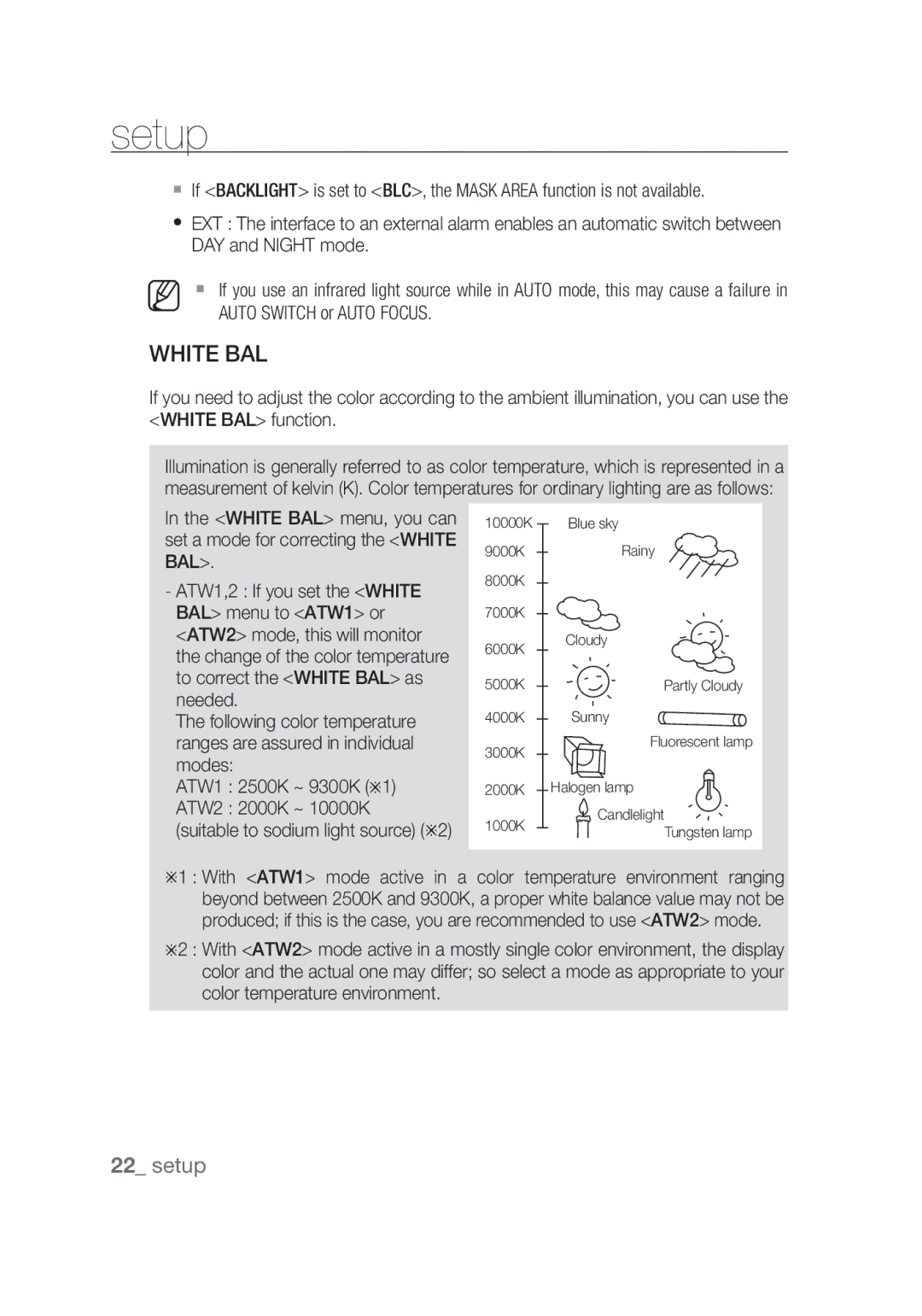 Samsung SCC-C4355P manual White BAL, Suitable to sodium light source 2 