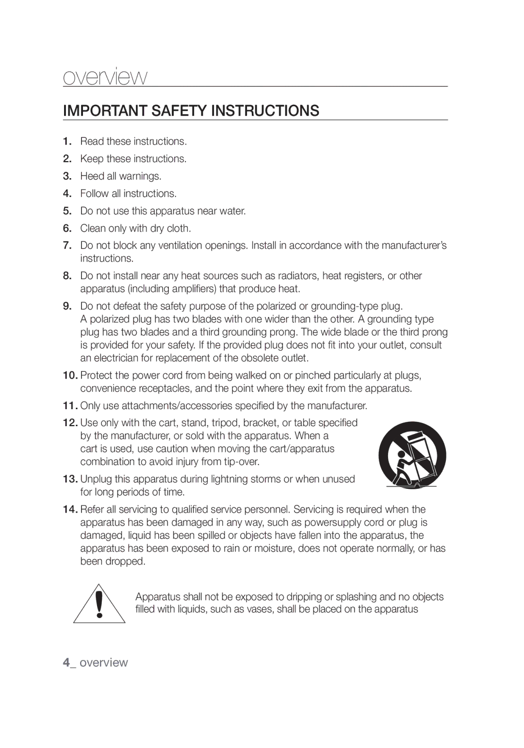 Samsung SCC-C4355P manual Important safety instructions 