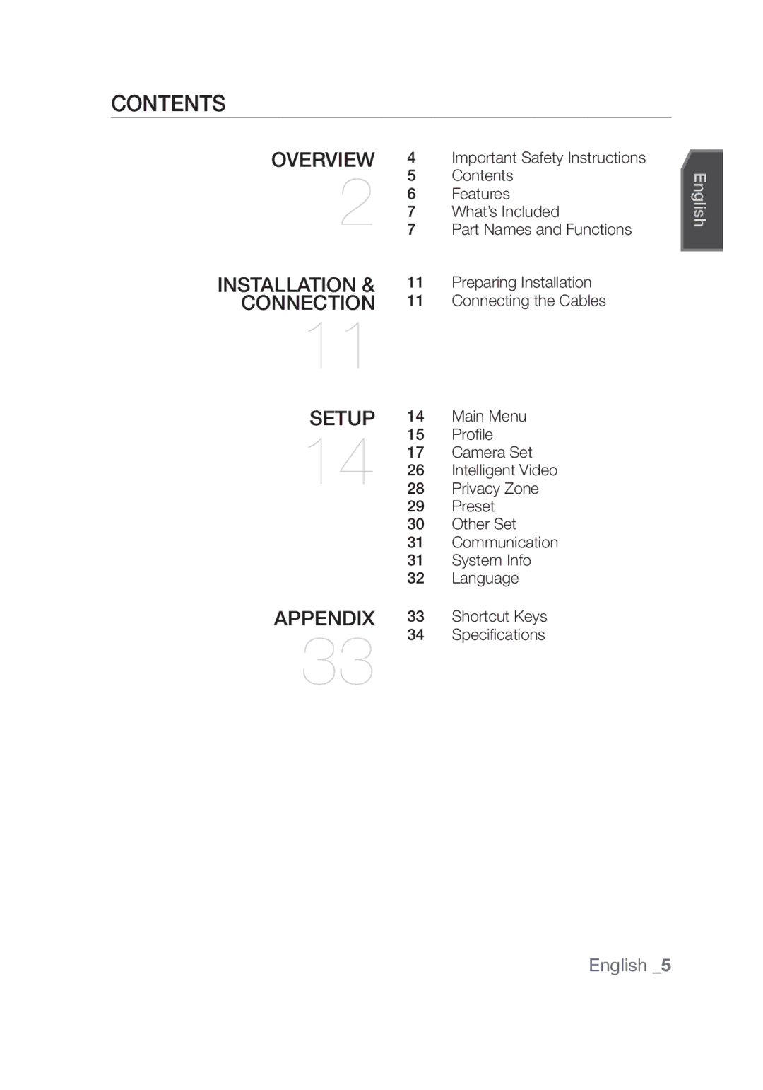 Samsung SCC-C4355P manual Contents 