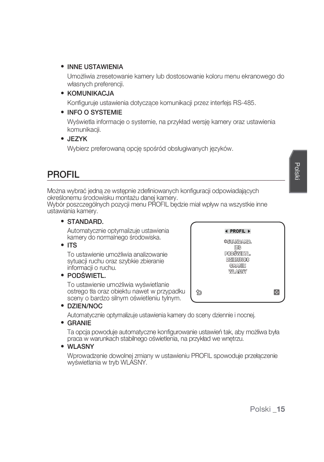 Samsung SCC-C4355P manual Profil 