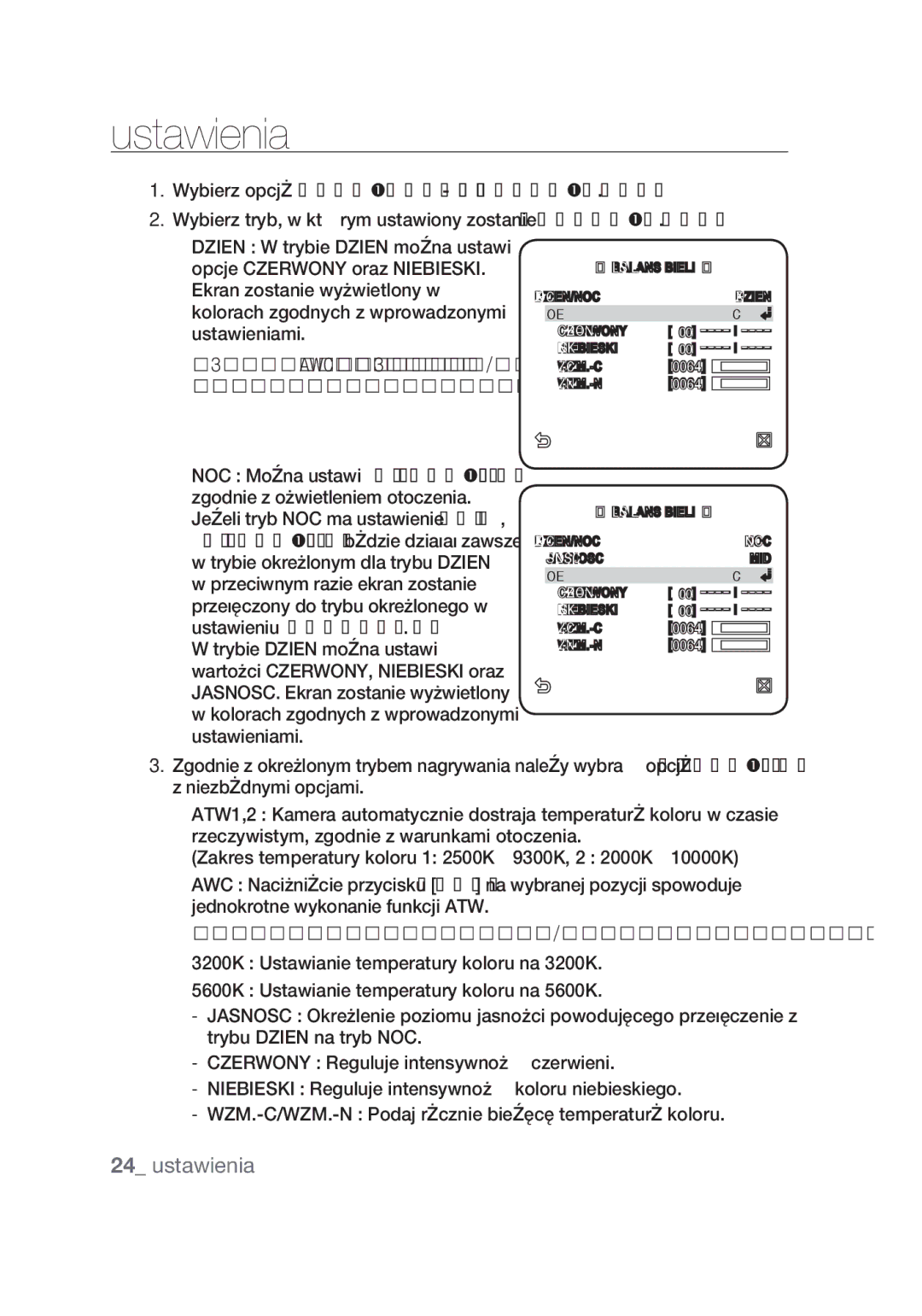 Samsung SCC-C4355P manual Mode AWC Czerwony Niebieski WZM.-C 