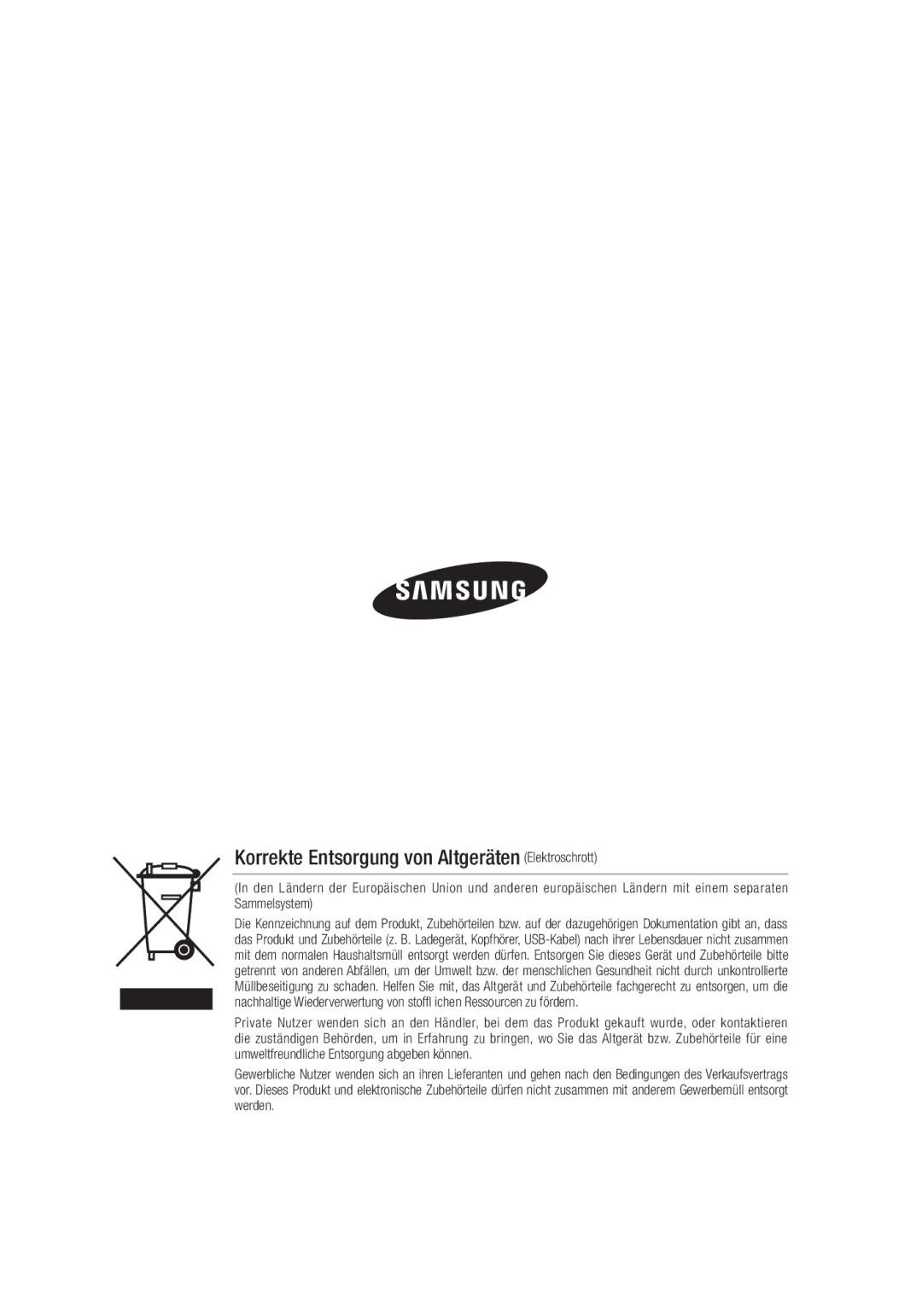 Samsung SCC-C4355P manual Korrekte Entsorgung von Altgeräten Elektroschrott 