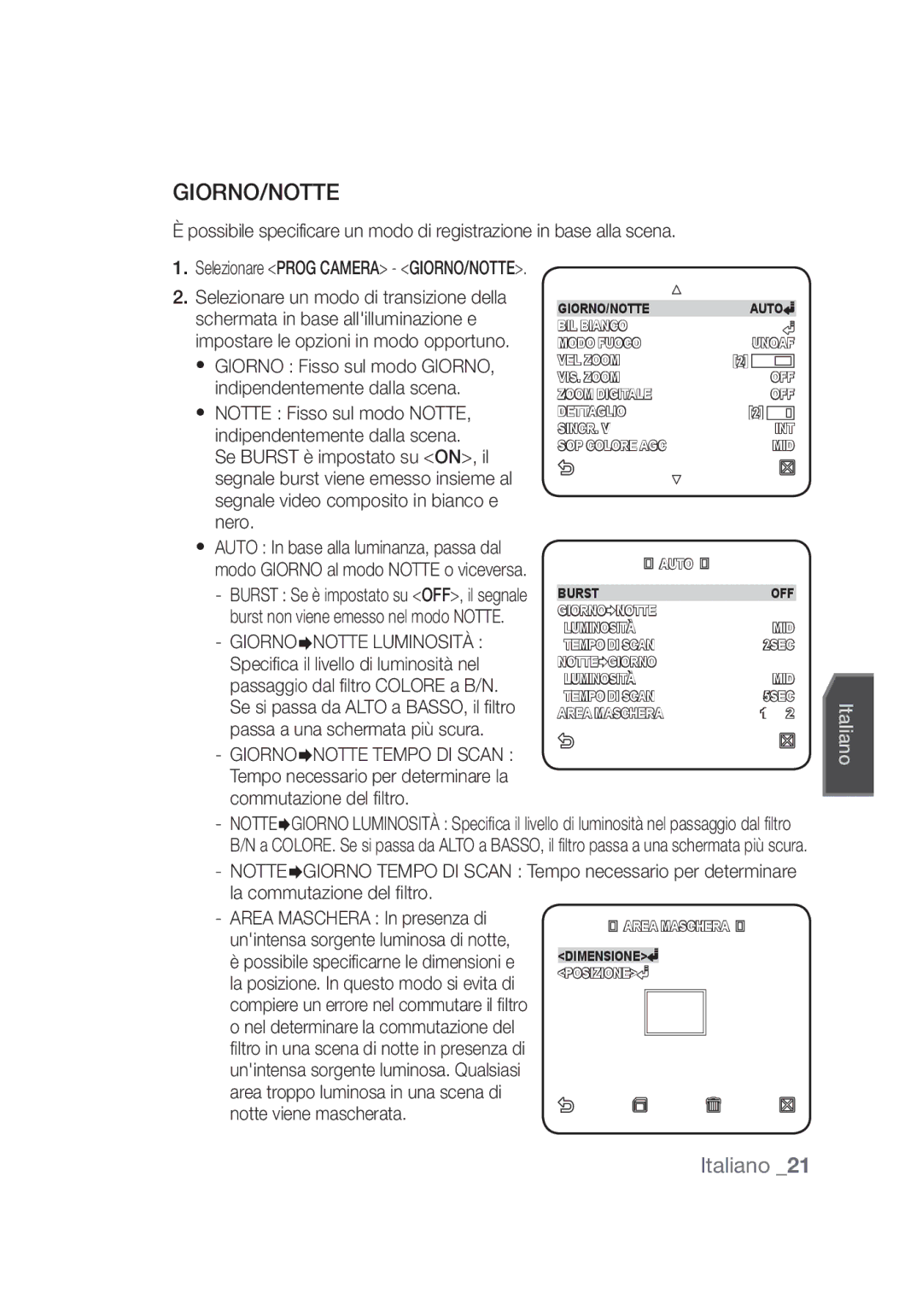 Samsung SCC-C4355P manual Giorno/Notte 