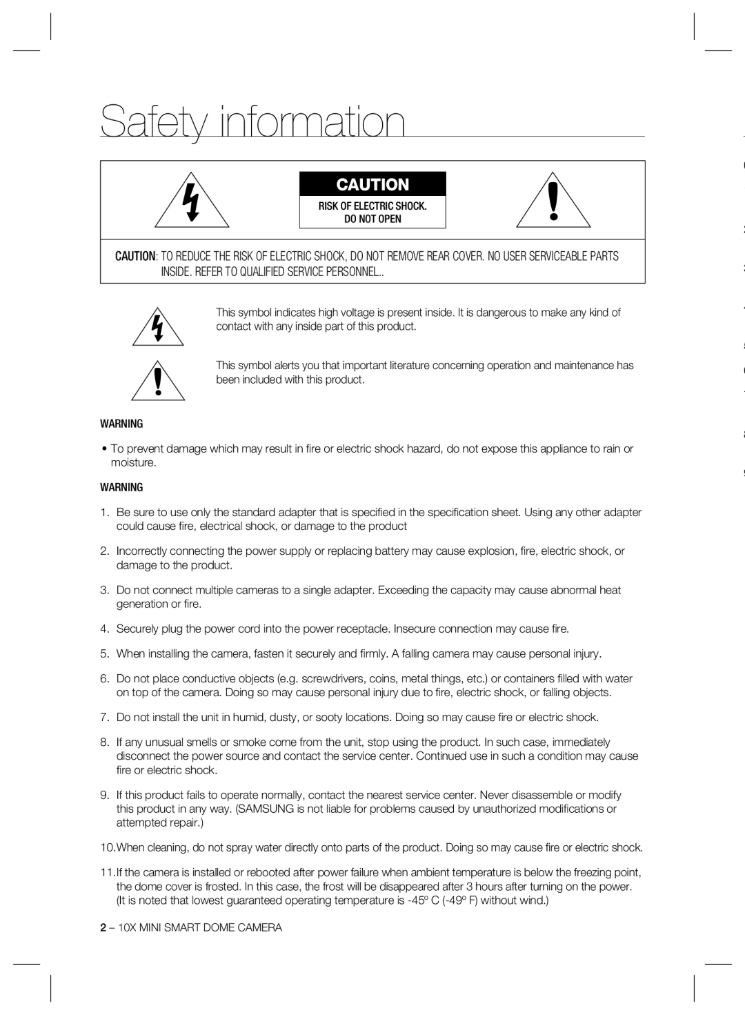 Samsung SCC-C7325, SCC-C6325, SCC-C6323 user manual Safety information 