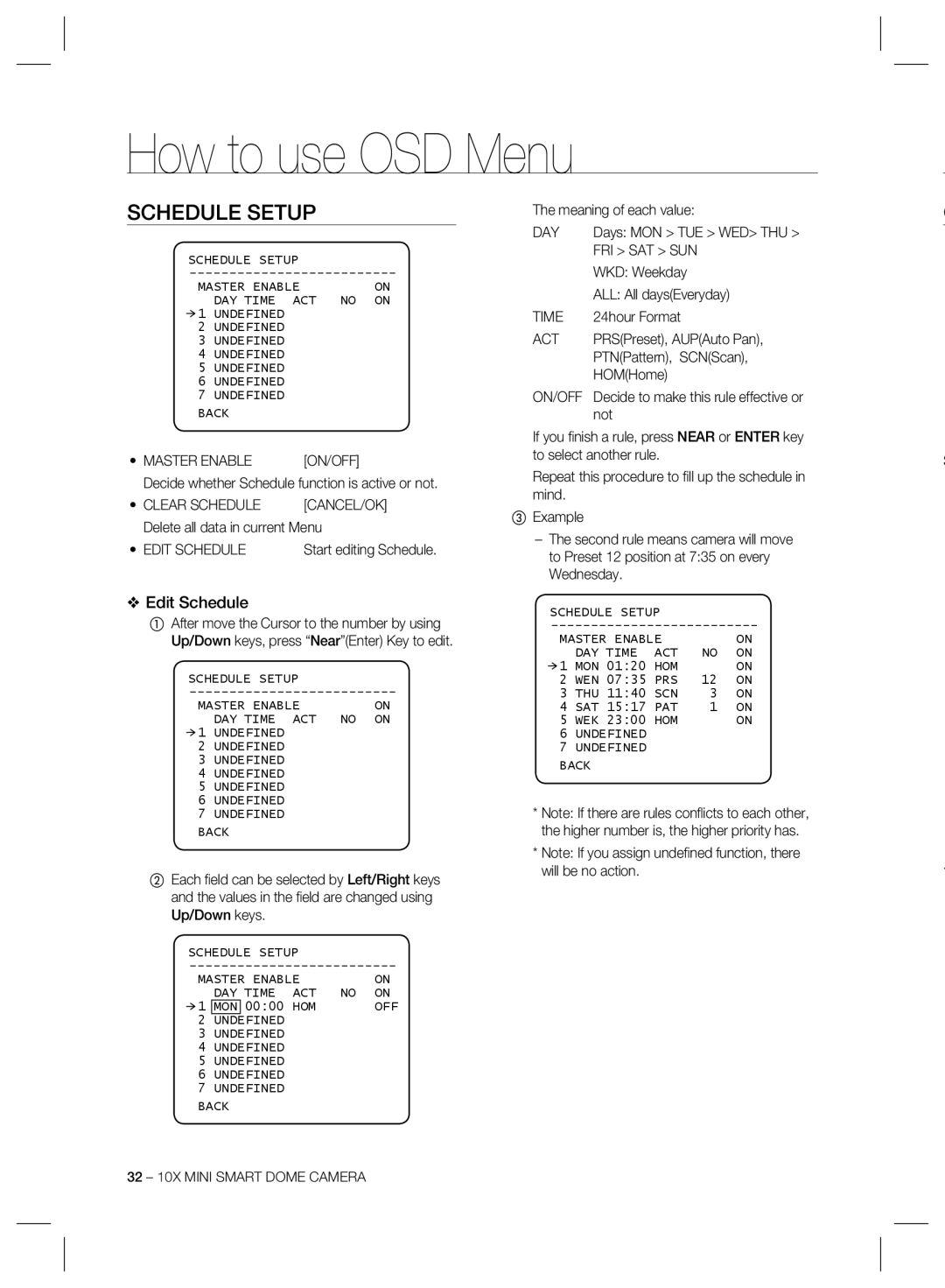 Samsung SCC-C7325, SCC-C6325, SCC-C6323 user manual Schedule Setup, Edit Schedule 