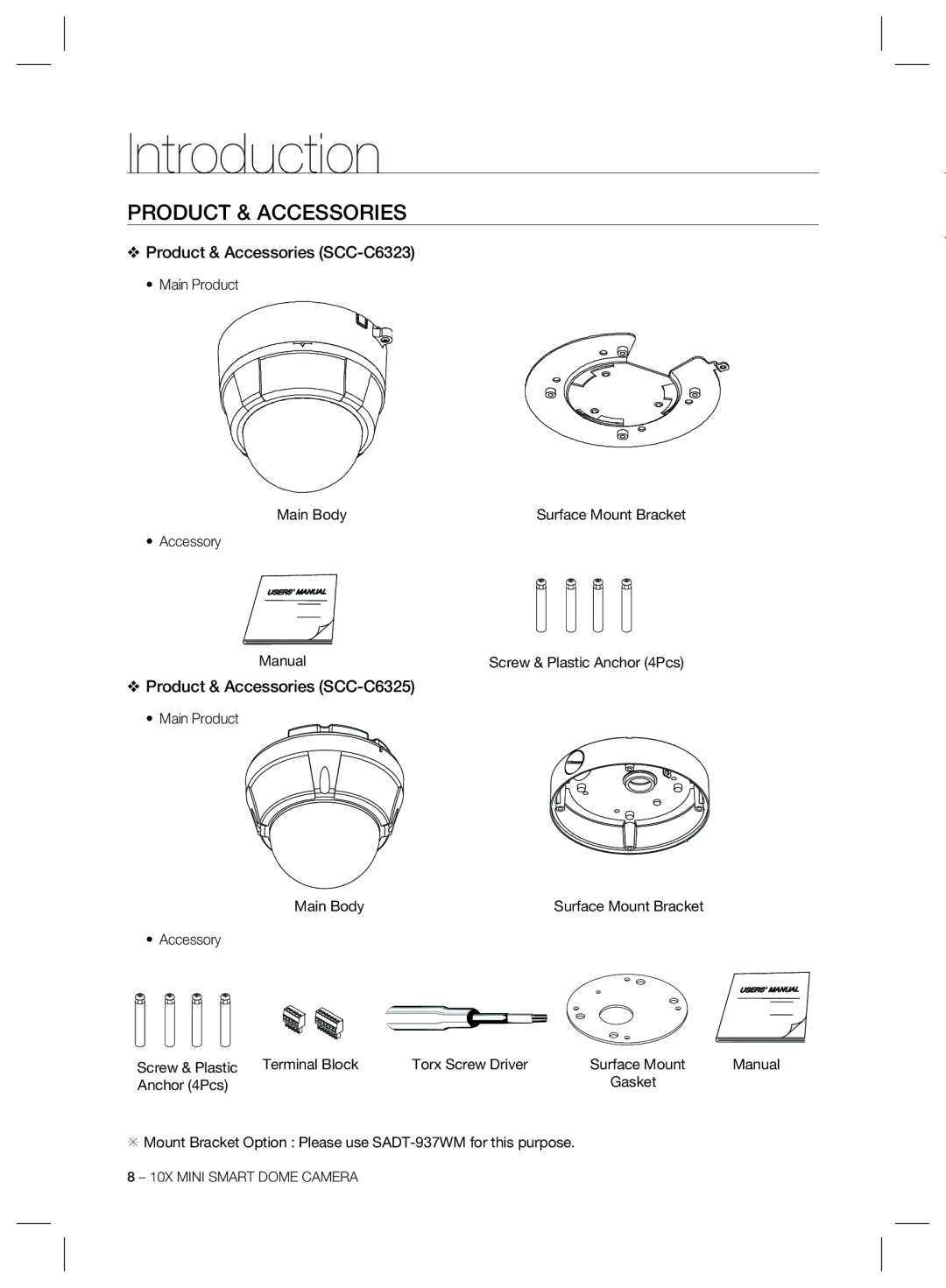 Samsung SCC-C7325 user manual Product & Accessories SCC-C6323, Product & Accessories SCC-C6325, Main Product Main Body 