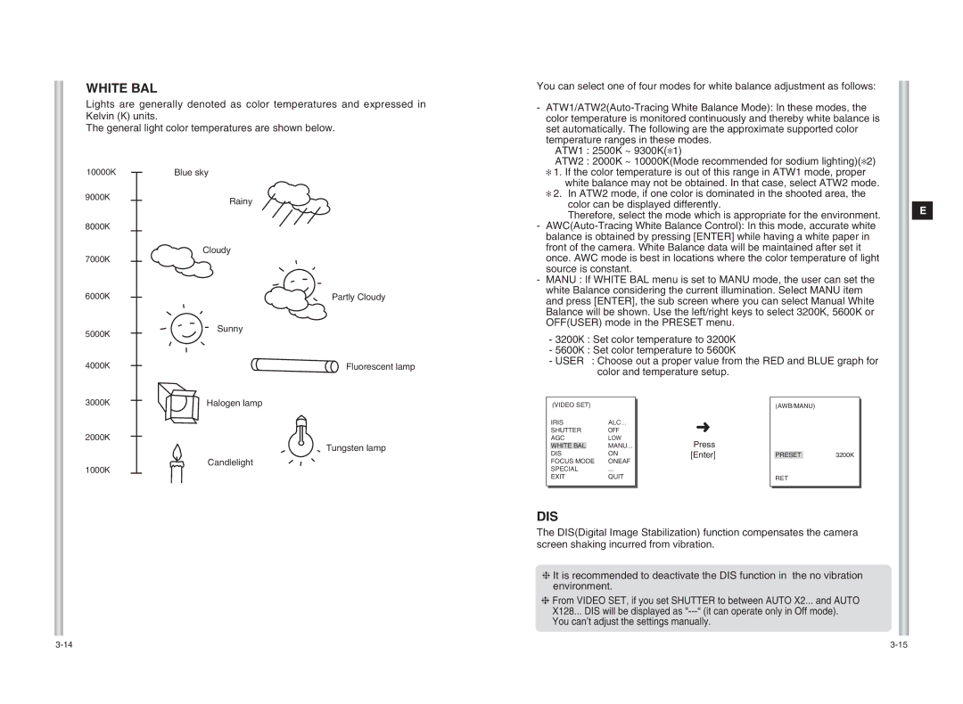 Samsung SCC-C6403 instruction manual White BAL, Dis 