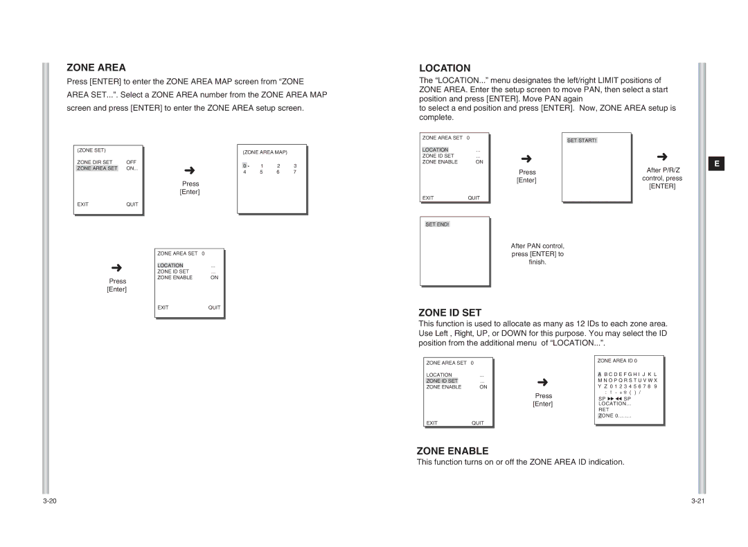 Samsung SCC-C6403 instruction manual Zone Area, Location, Zone ID SET, Zone Enable 