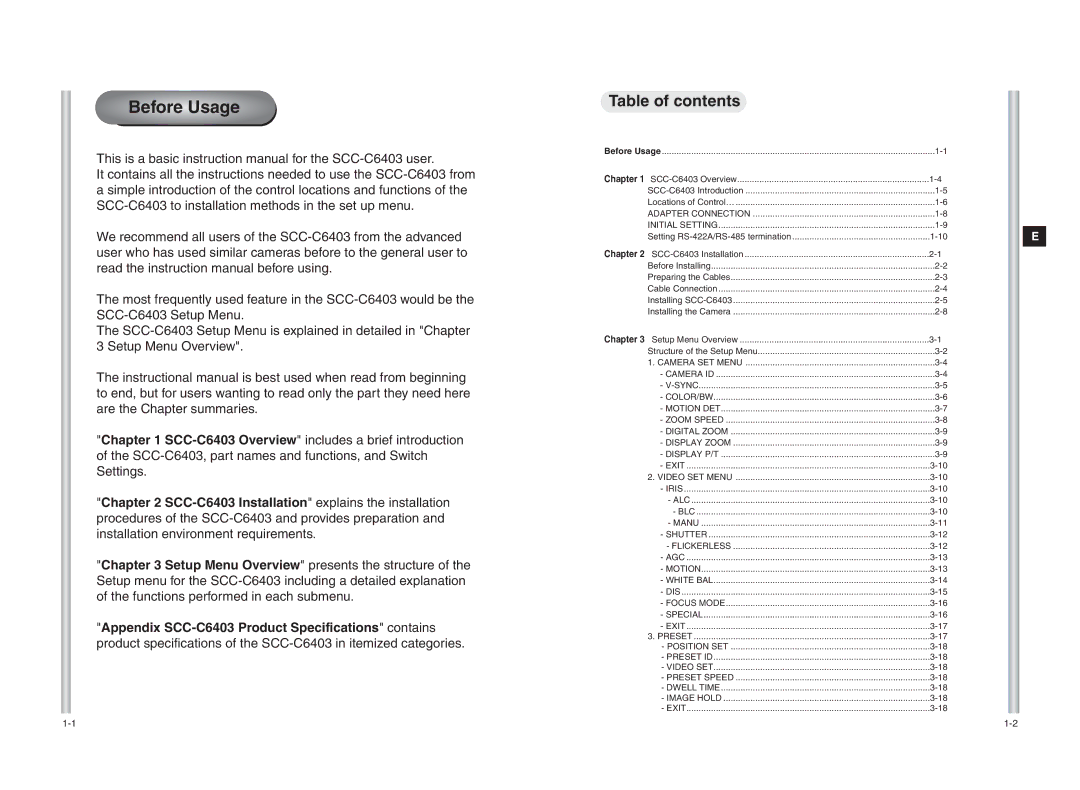 Samsung SCC-C6403 instruction manual Before Usage 