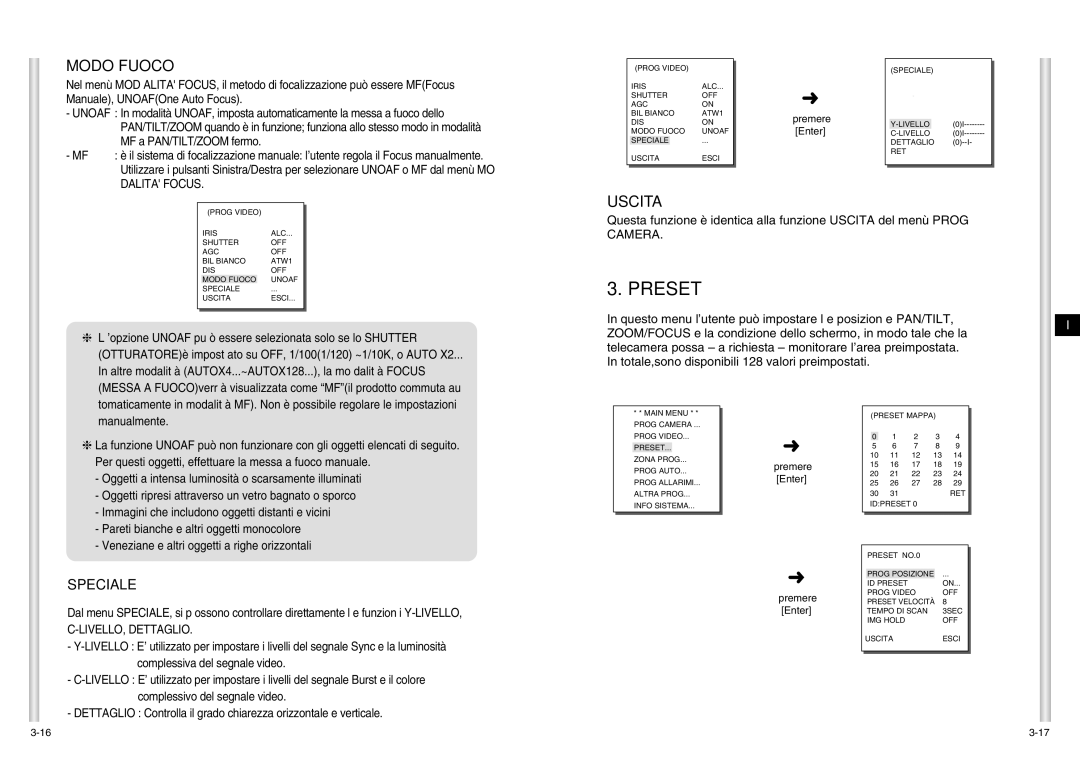 Samsung SCC-C6403P manual Modo Fuoco, Speciale 