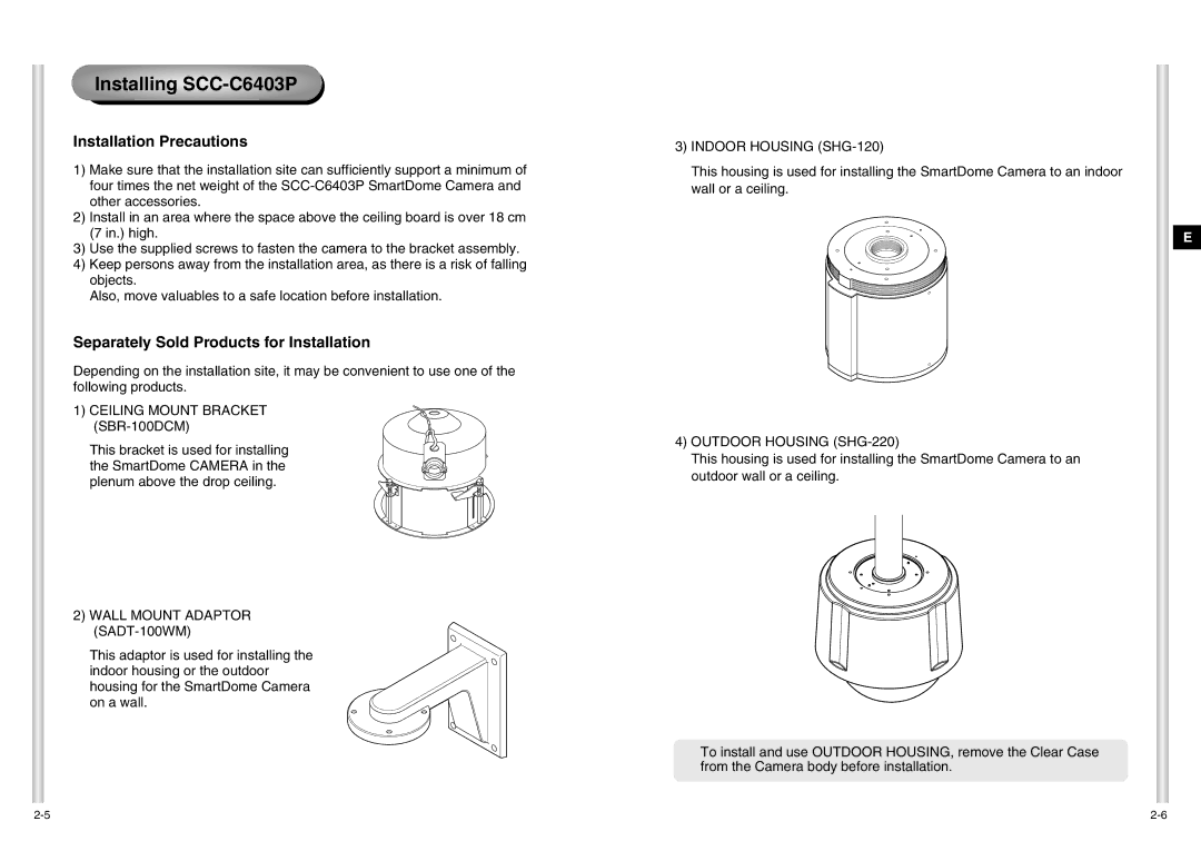 Samsung manual Installing SCC-C6403P, Installation Precautions, Separately Sold Products for Installation 