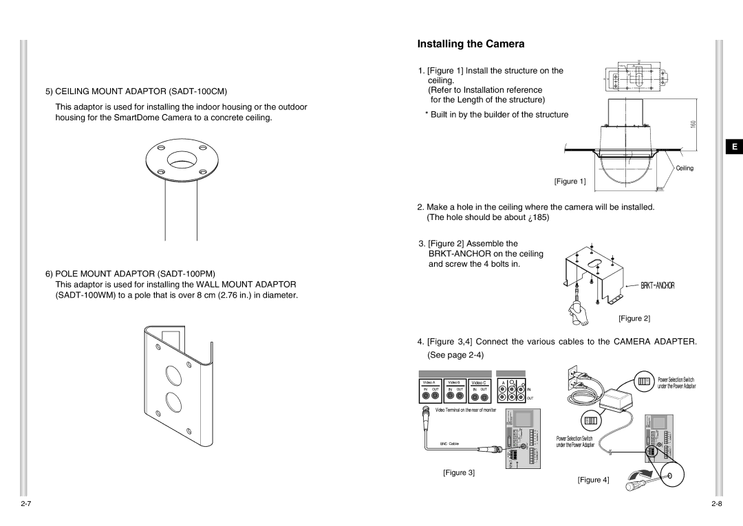 Samsung SCC-C6403P manual Installing the Camera, Ceiling Mount Adaptor SADT-100CM, Pole Mount Adaptor SADT-100PM 