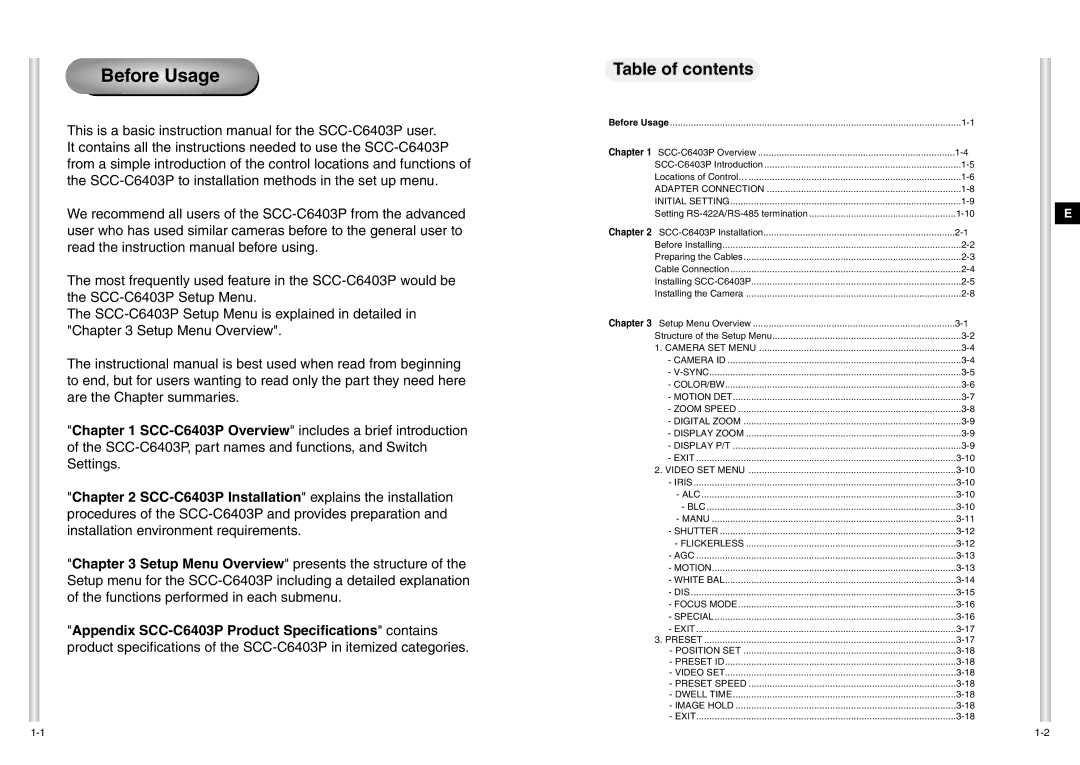 Samsung SCC-C6403P manual Before Usage, Table of contents 