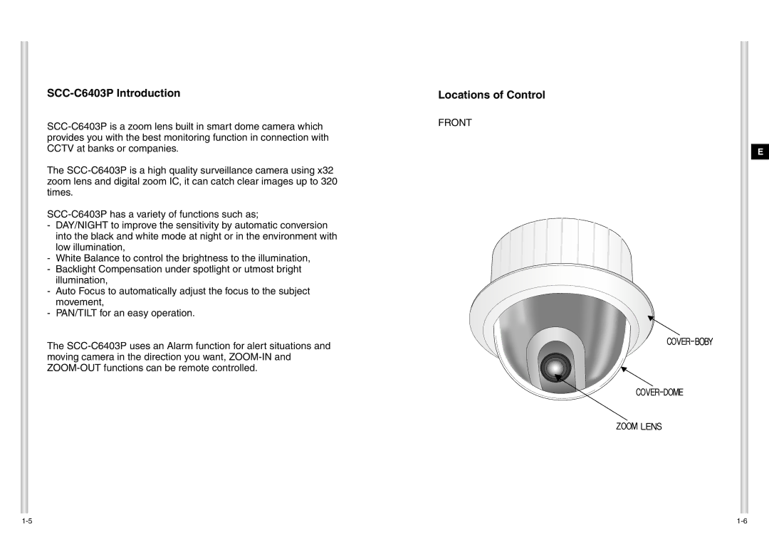 Samsung manual SCC-C6403P Introduction, Locations of Control 