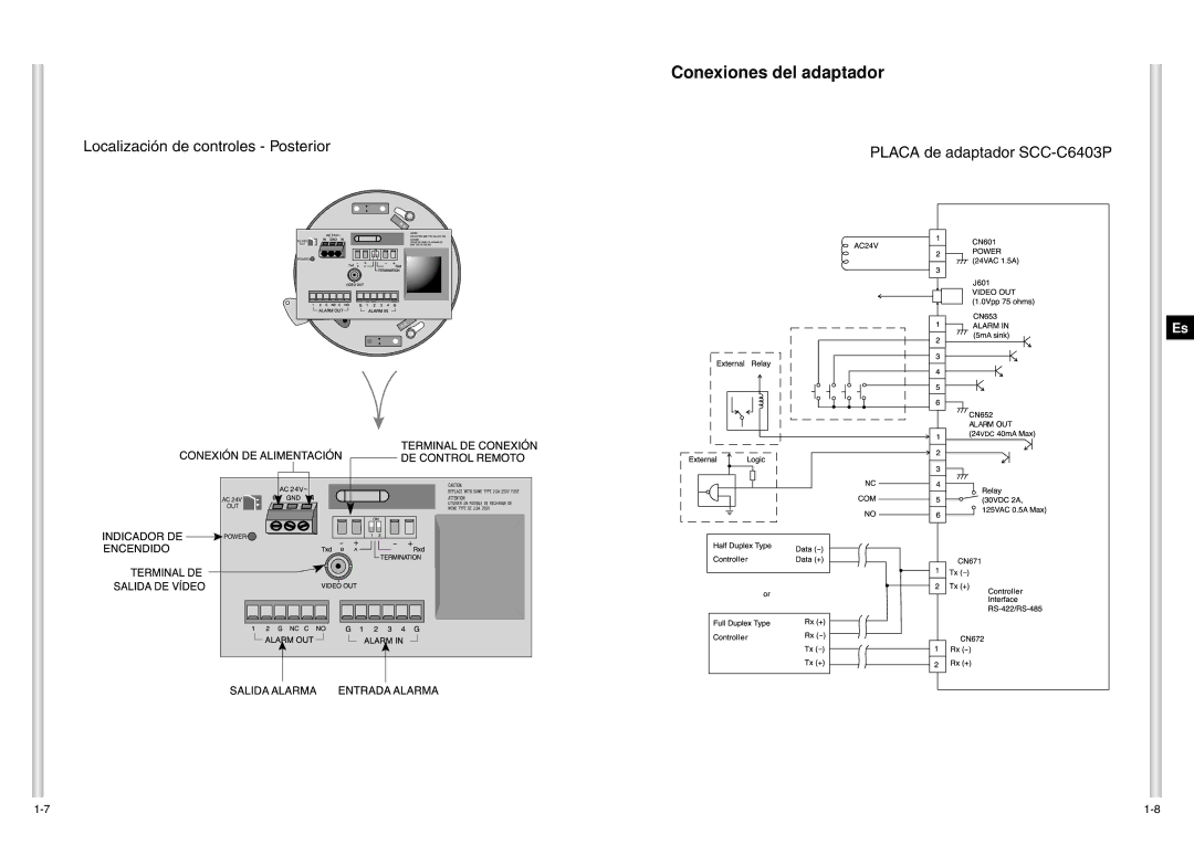 Samsung SCC-C6403P manual Conexiones del adaptador 