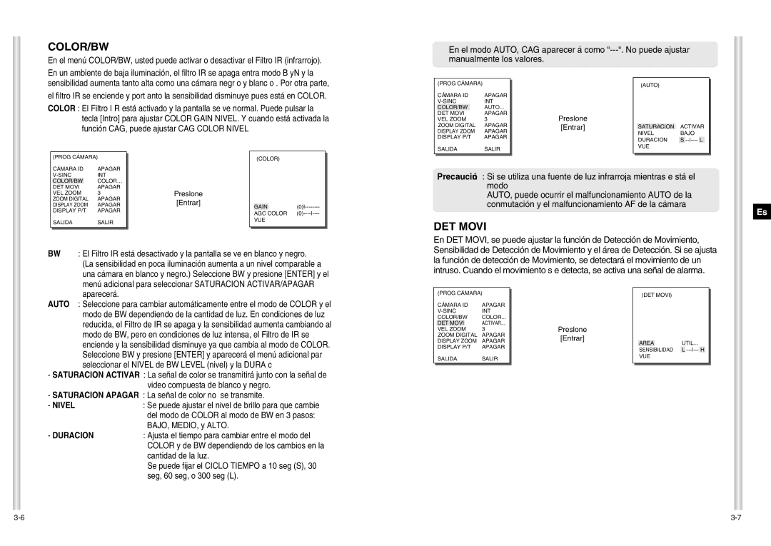 Samsung SCC-C6403P manual DET Movi, Aparecerá 