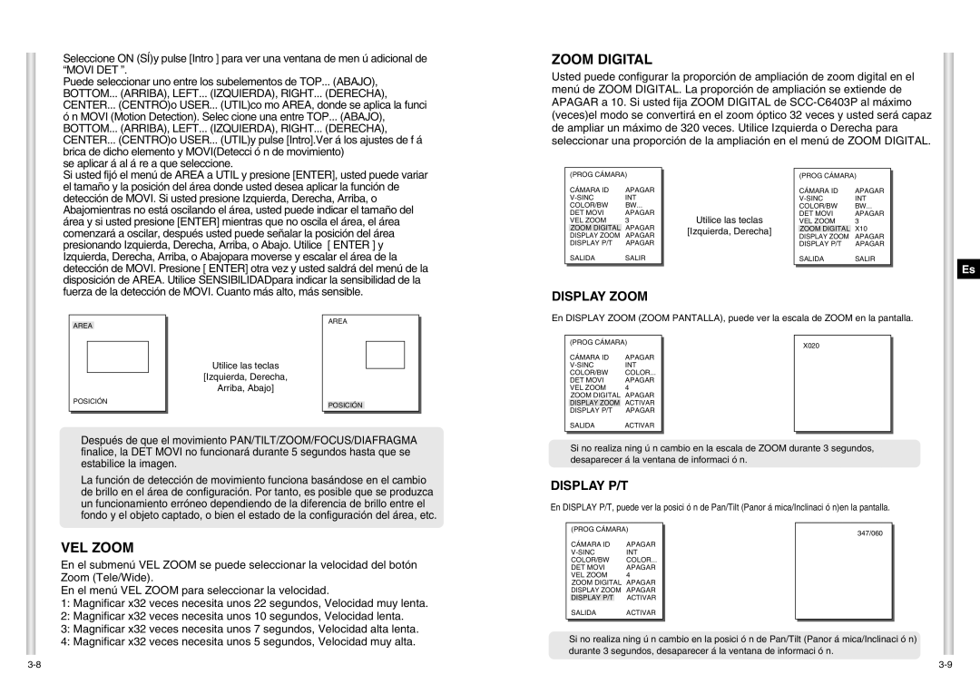 Samsung SCC-C6403P manual VEL Zoom, Zoom Digital 