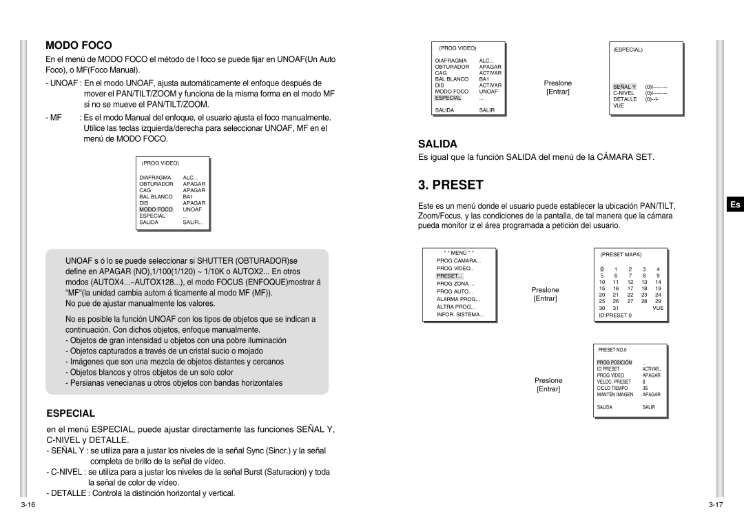 Samsung SCC-C6403P manual Modo Foco, Especial 