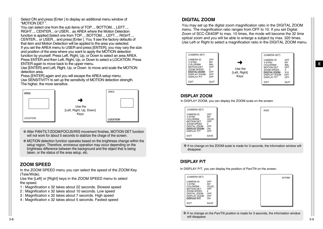 Samsung SCC-C6403P manual Digital Zoom, Zoom Speed 