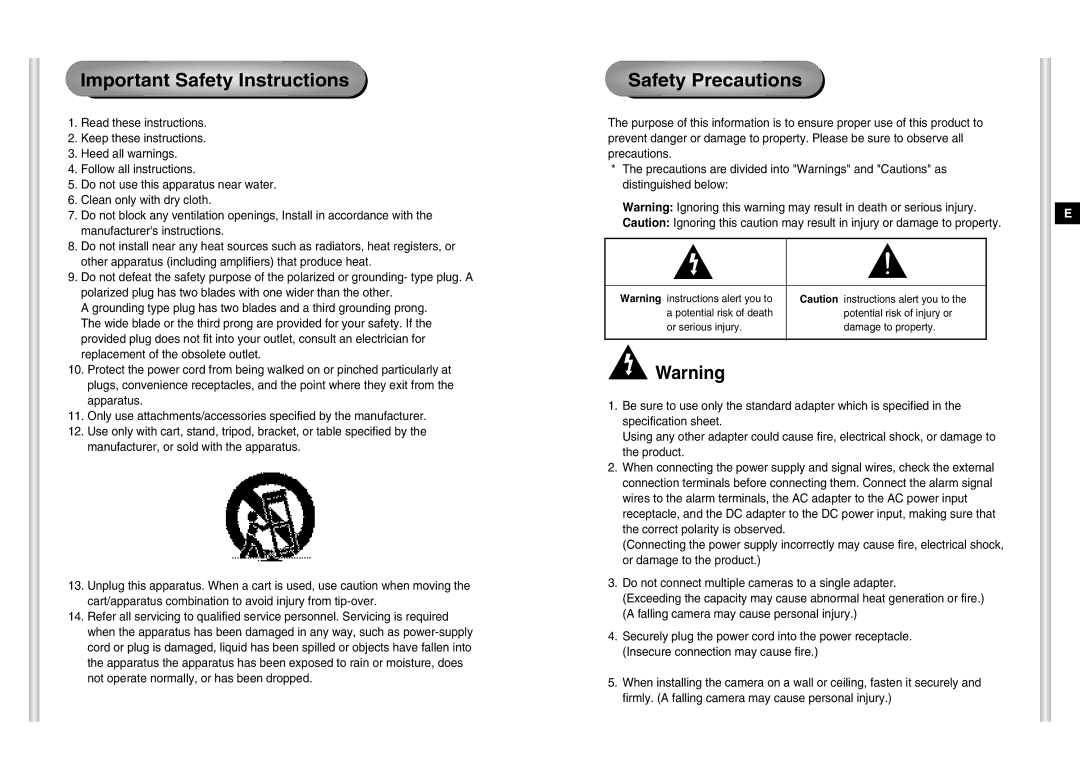 Samsung SCC-C6403P manual Important Safety Instructions 